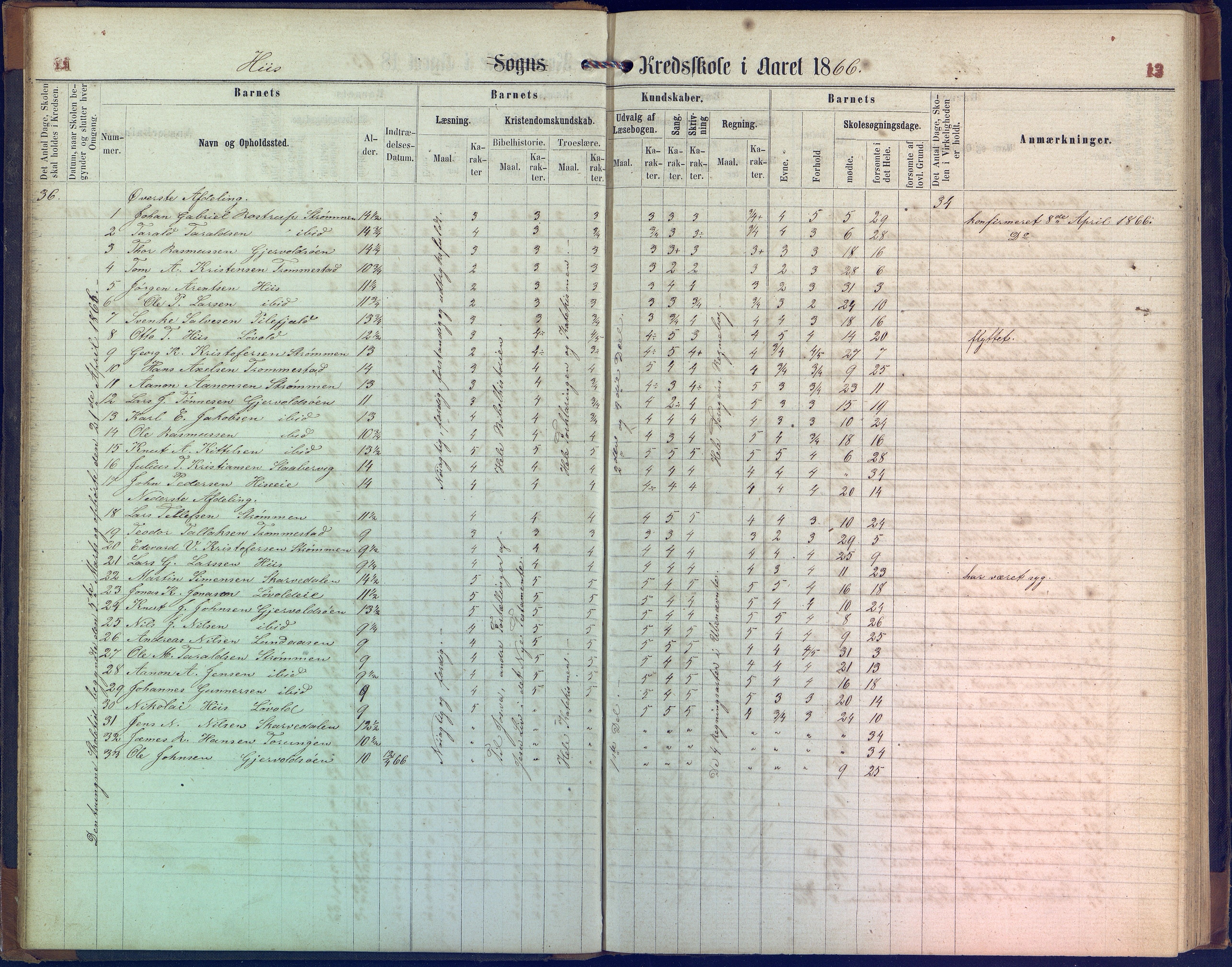 Hisøy kommune frem til 1991, AAKS/KA0922-PK/31/L0004: Skoleprotokoll, 1863-1887, p. 13