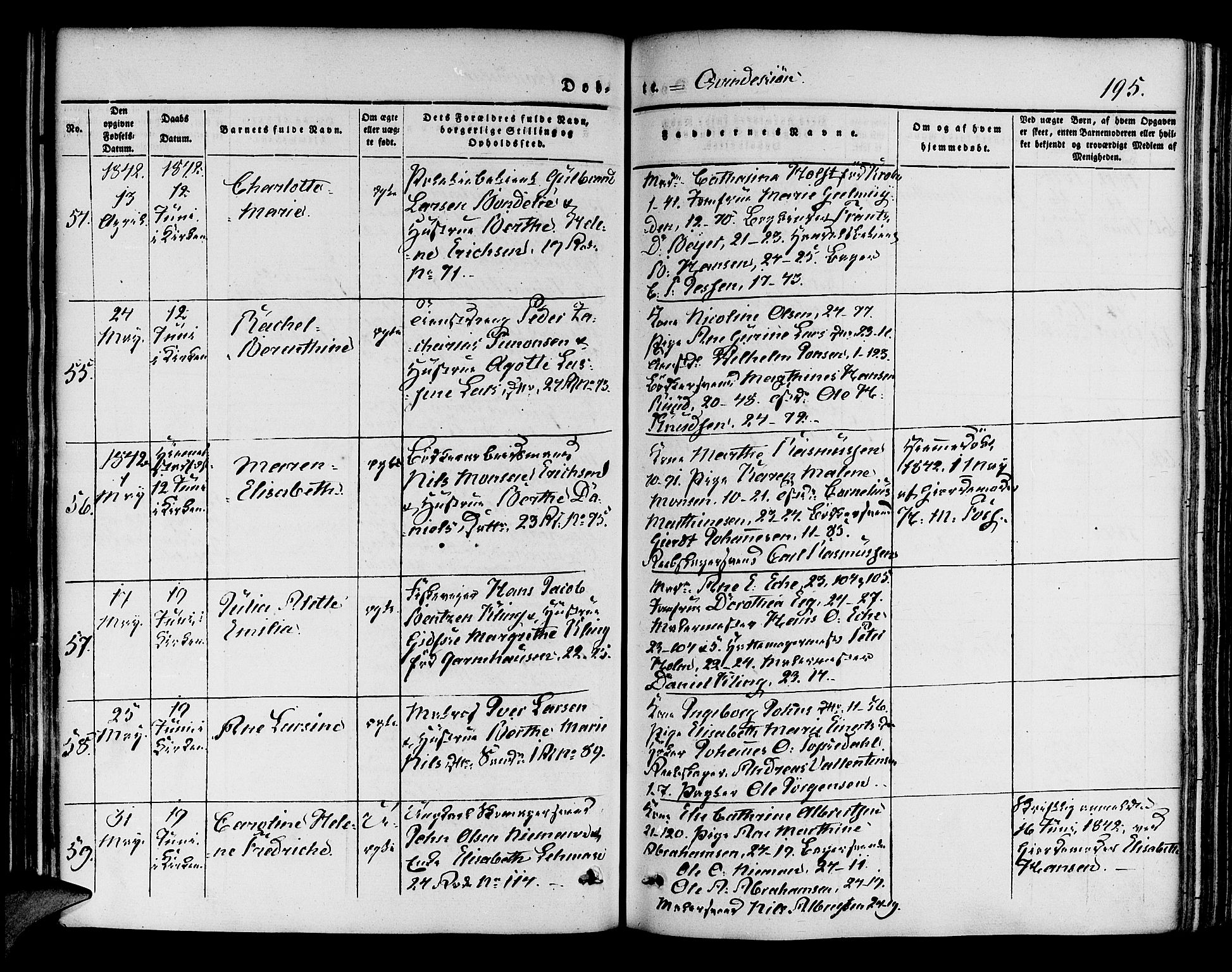 Korskirken sokneprestembete, AV/SAB-A-76101/H/Hab: Parish register (copy) no. B 1, 1839-1847, p. 195