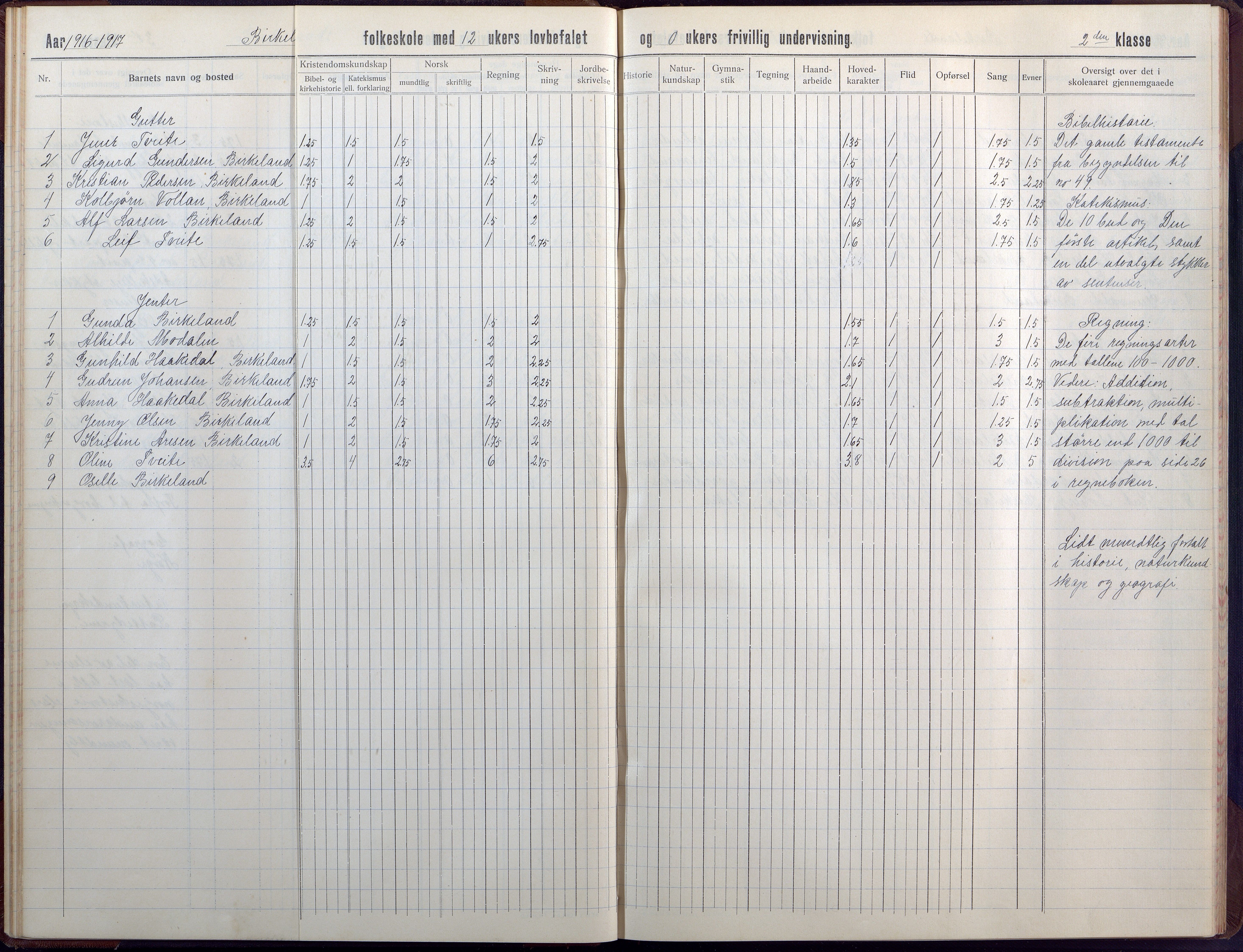 Birkenes kommune, Birkenes krets/Birkeland folkeskole frem til 1991, AAKS/KA0928-550a_91/F02/L0008: Skoleprotokoll, 1911-1930