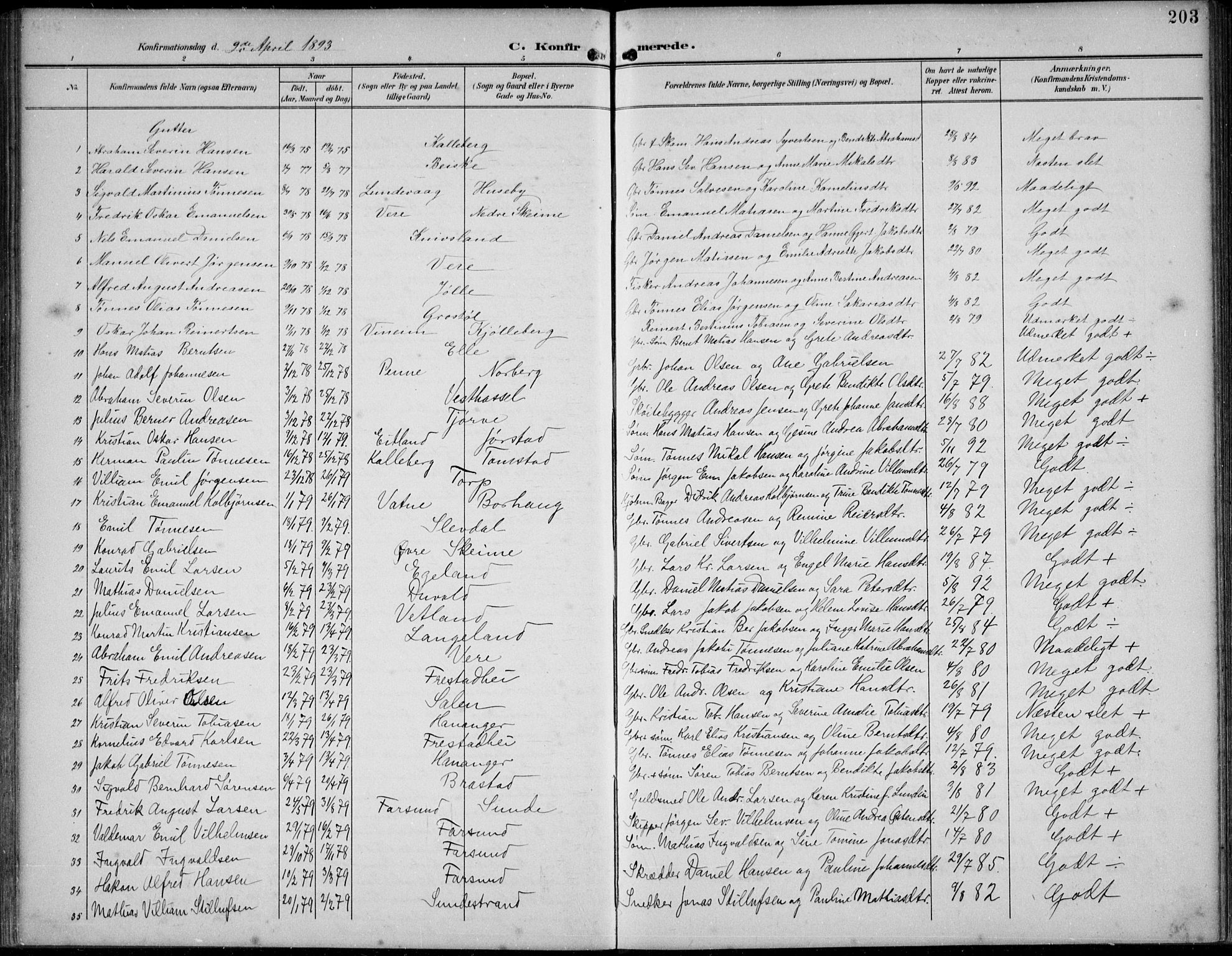Lista sokneprestkontor, SAK/1111-0027/F/Fb/L0005: Parish register (copy) no. B 5, 1892-1923, p. 203