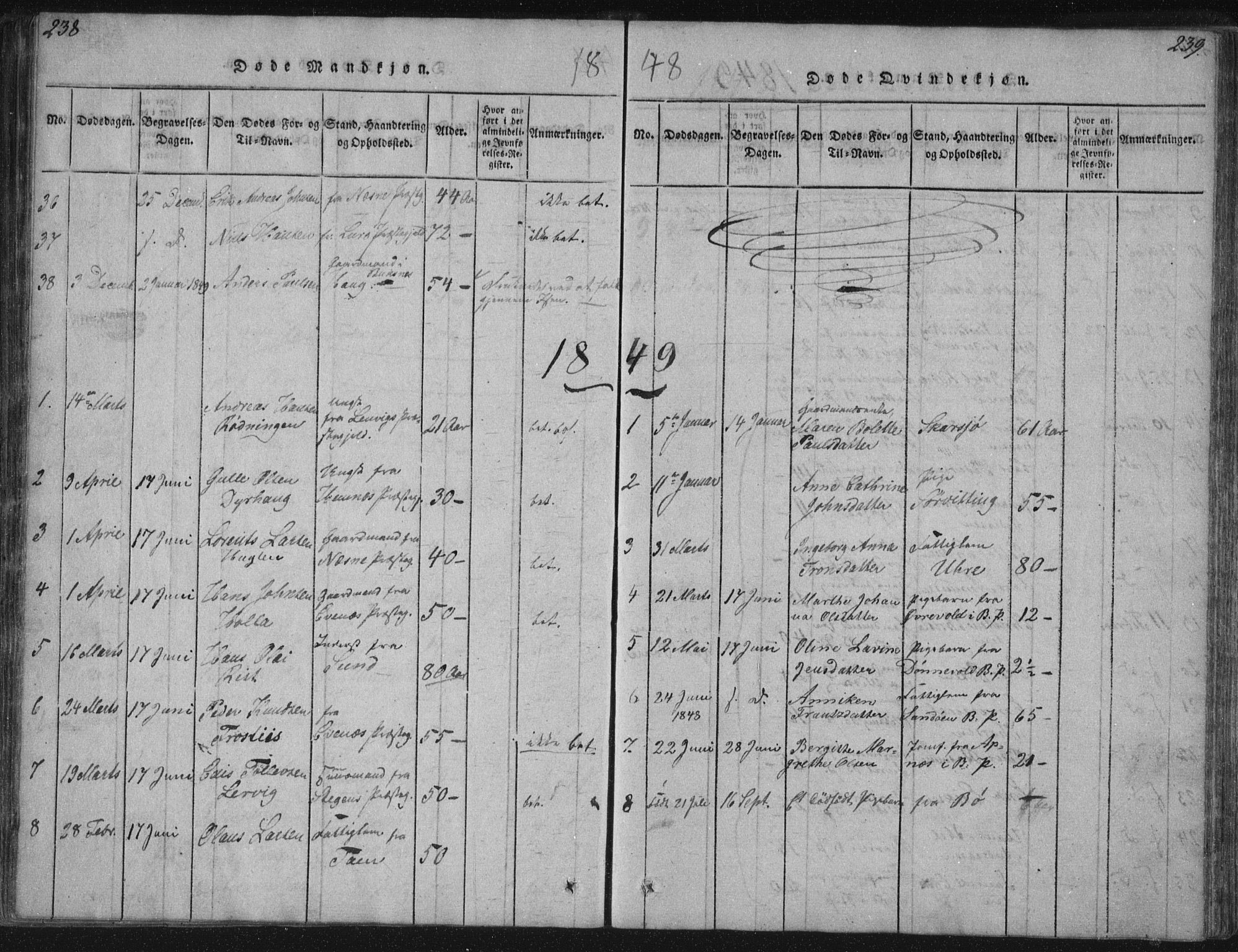 Ministerialprotokoller, klokkerbøker og fødselsregistre - Nordland, AV/SAT-A-1459/881/L1164: Parish register (copy) no. 881C01, 1818-1853, p. 238-239