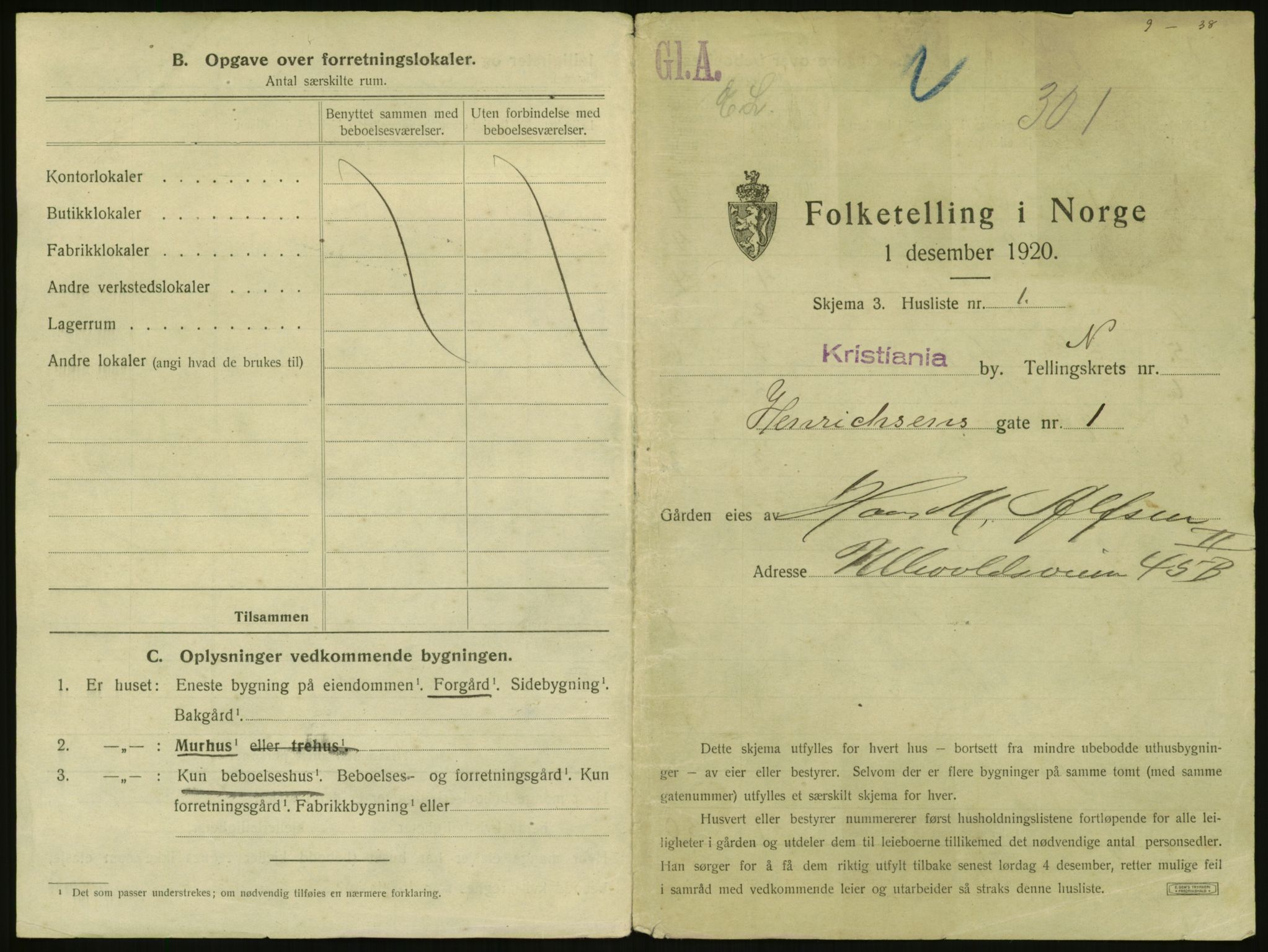 SAO, 1920 census for Kristiania, 1920, p. 39188