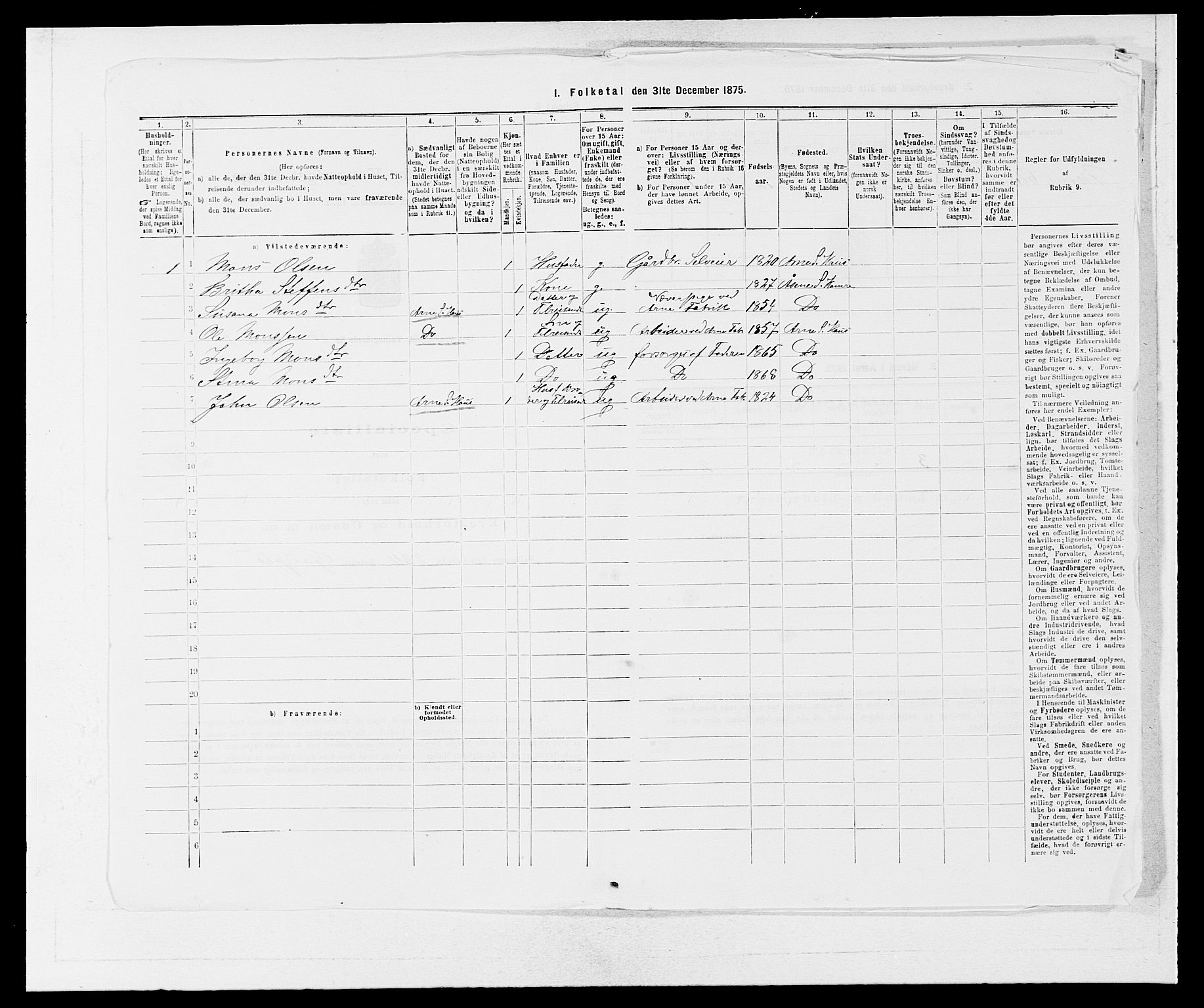 SAB, 1875 census for 1250P Haus, 1875, p. 865
