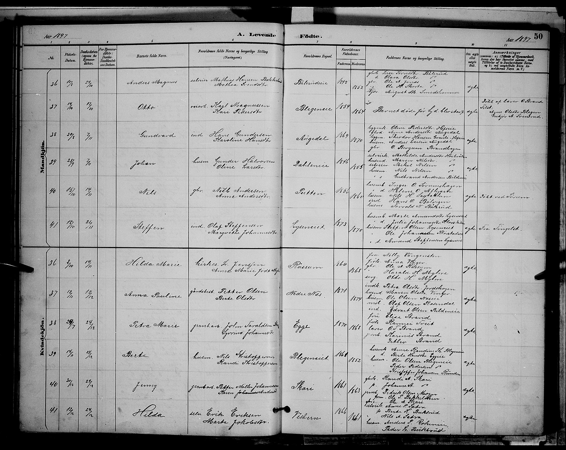 Gran prestekontor, SAH/PREST-112/H/Ha/Hab/L0004: Parish register (copy) no. 4, 1890-1899, p. 50