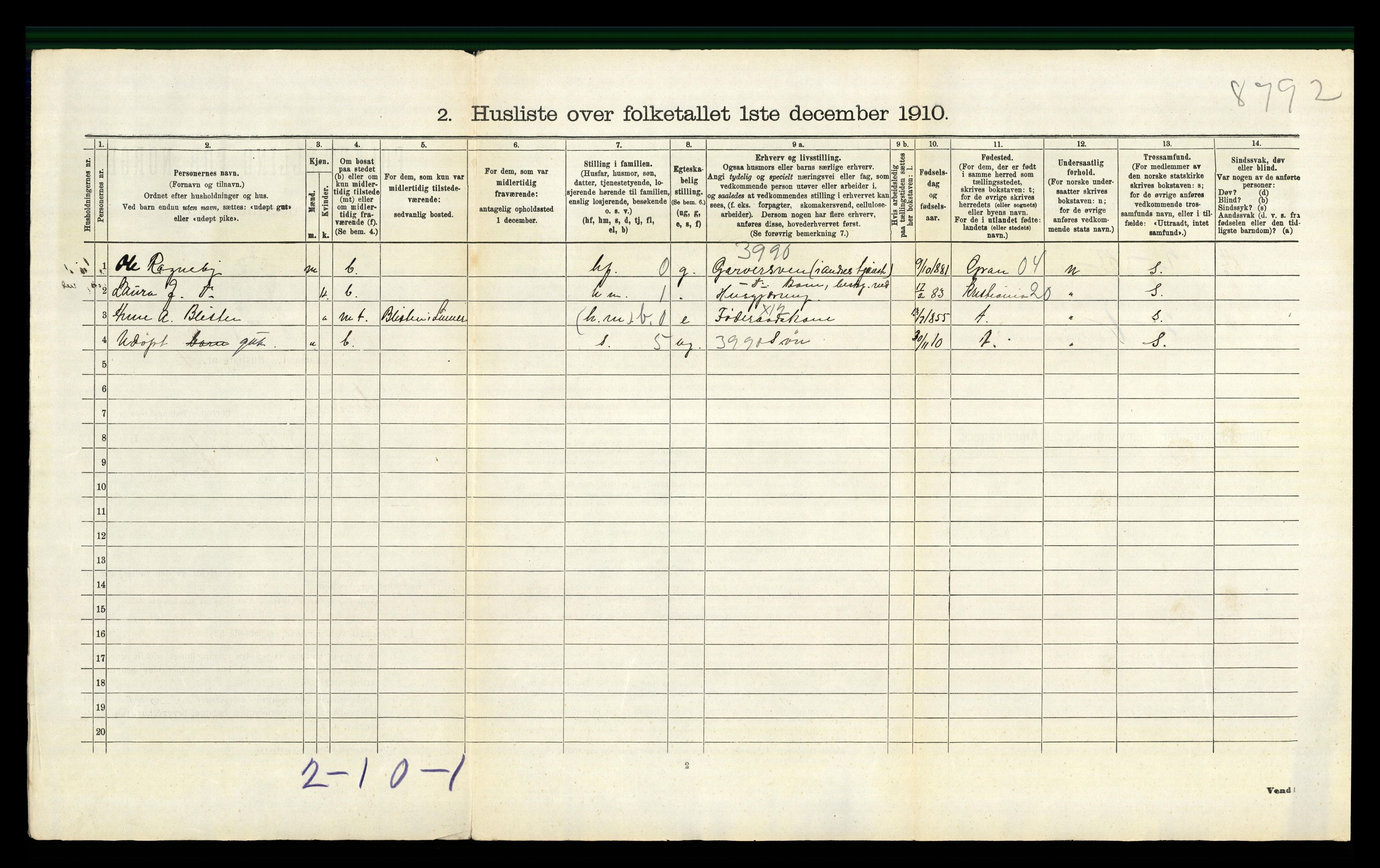 RA, 1910 census for Lunner, 1910, p. 823