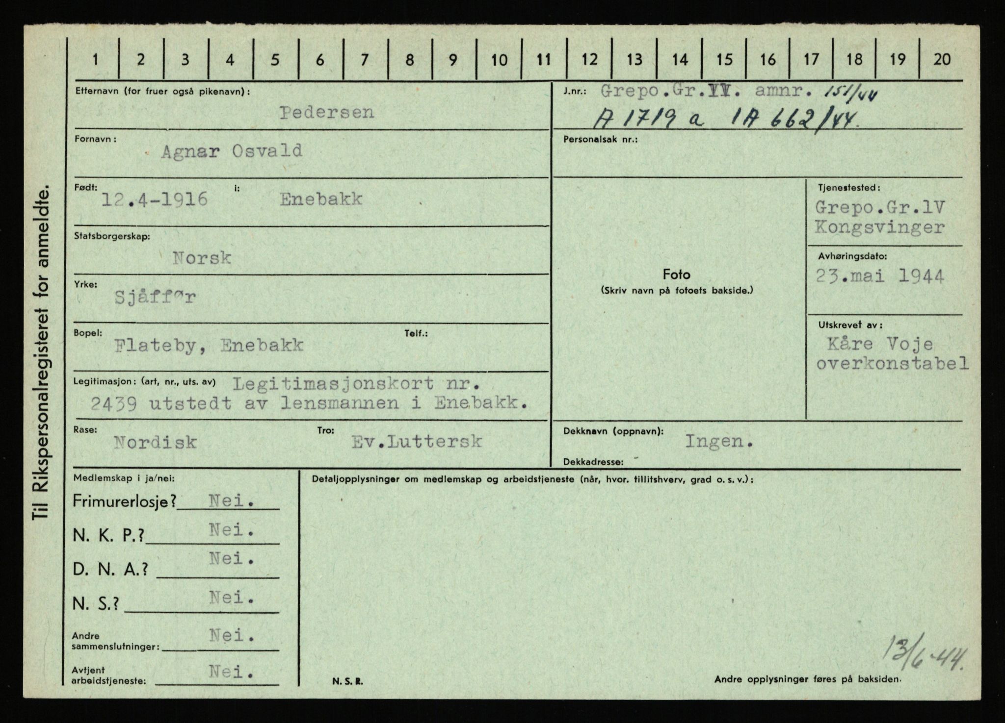 Statspolitiet - Hovedkontoret / Osloavdelingen, AV/RA-S-1329/C/Ca/L0012: Oanæs - Quistgaard	, 1943-1945, p. 3130