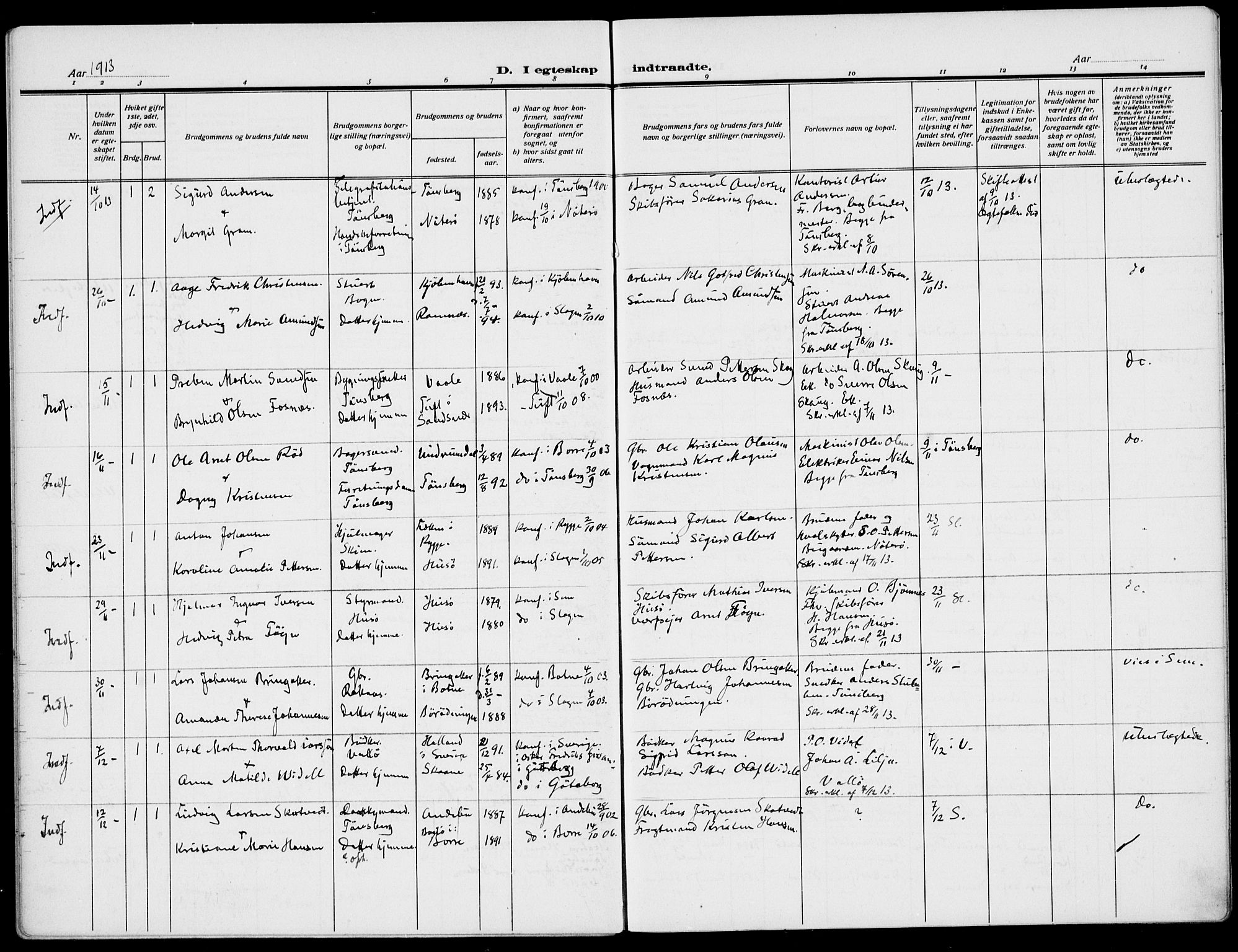 Sem kirkebøker, AV/SAKO-A-5/H/Ha/L0002: Banns register no. 2, 1909-1919