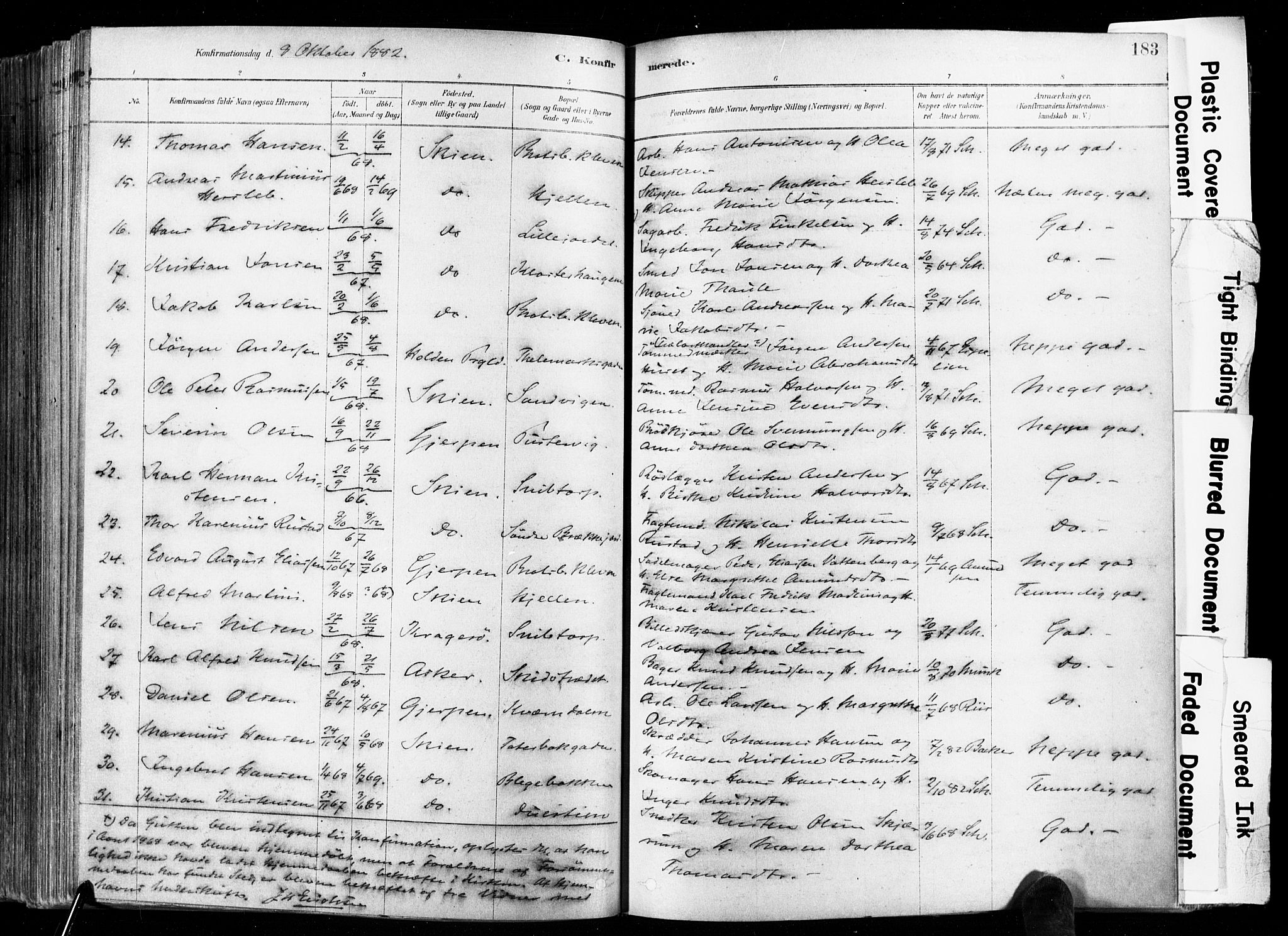 Skien kirkebøker, AV/SAKO-A-302/F/Fa/L0009: Parish register (official) no. 9, 1878-1890, p. 183