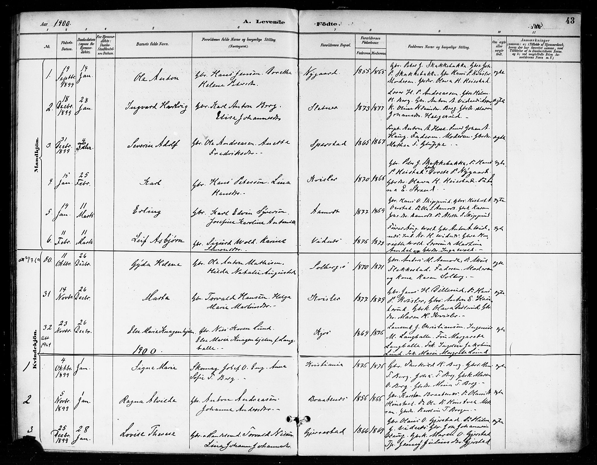 Skiptvet prestekontor Kirkebøker, SAO/A-20009/F/Fa/L0010: Parish register (official) no. 10, 1890-1900, p. 43