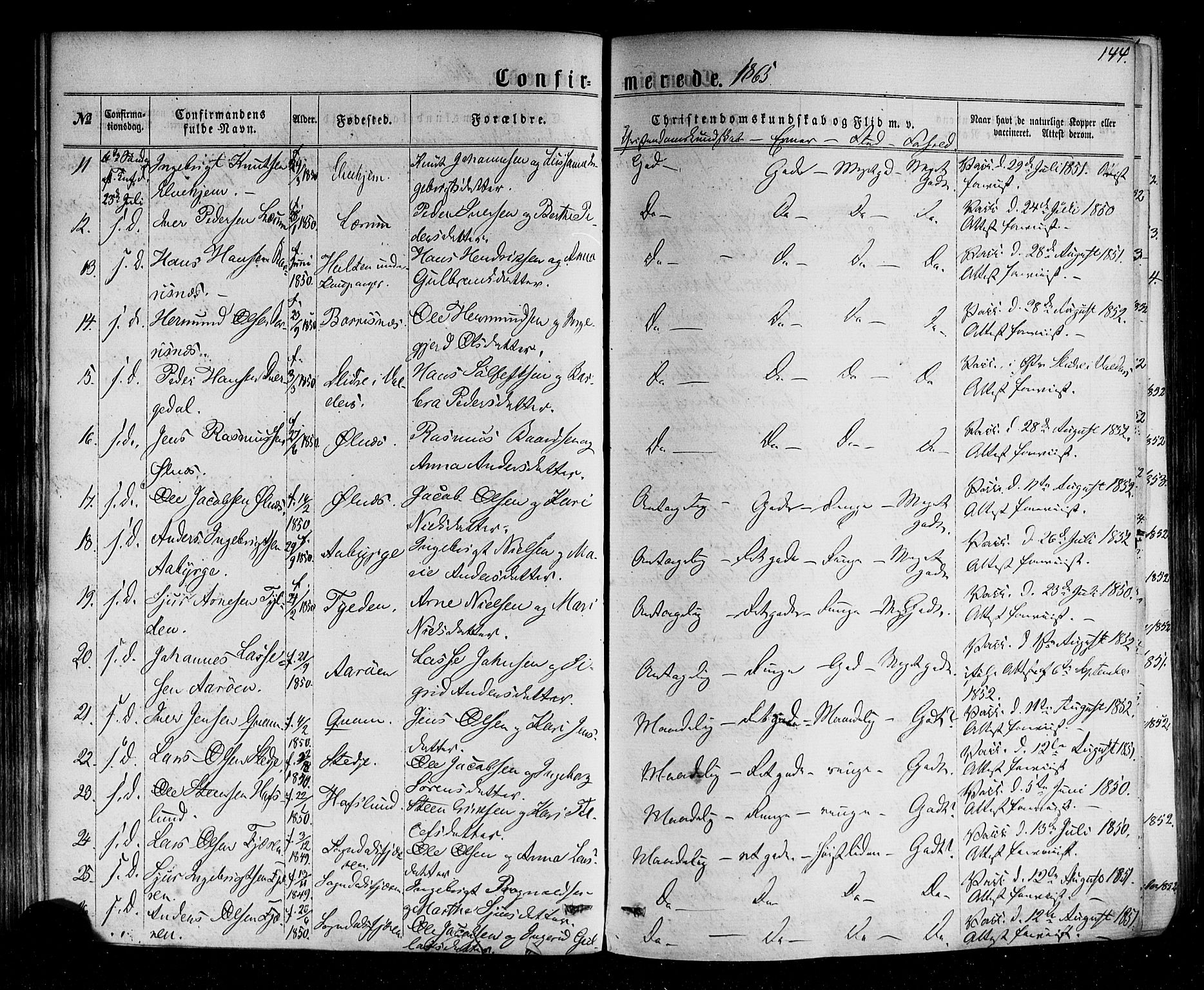 Sogndal sokneprestembete, AV/SAB-A-81301/H/Haa/Haaa/L0013: Parish register (official) no. A 13, 1859-1877, p. 144