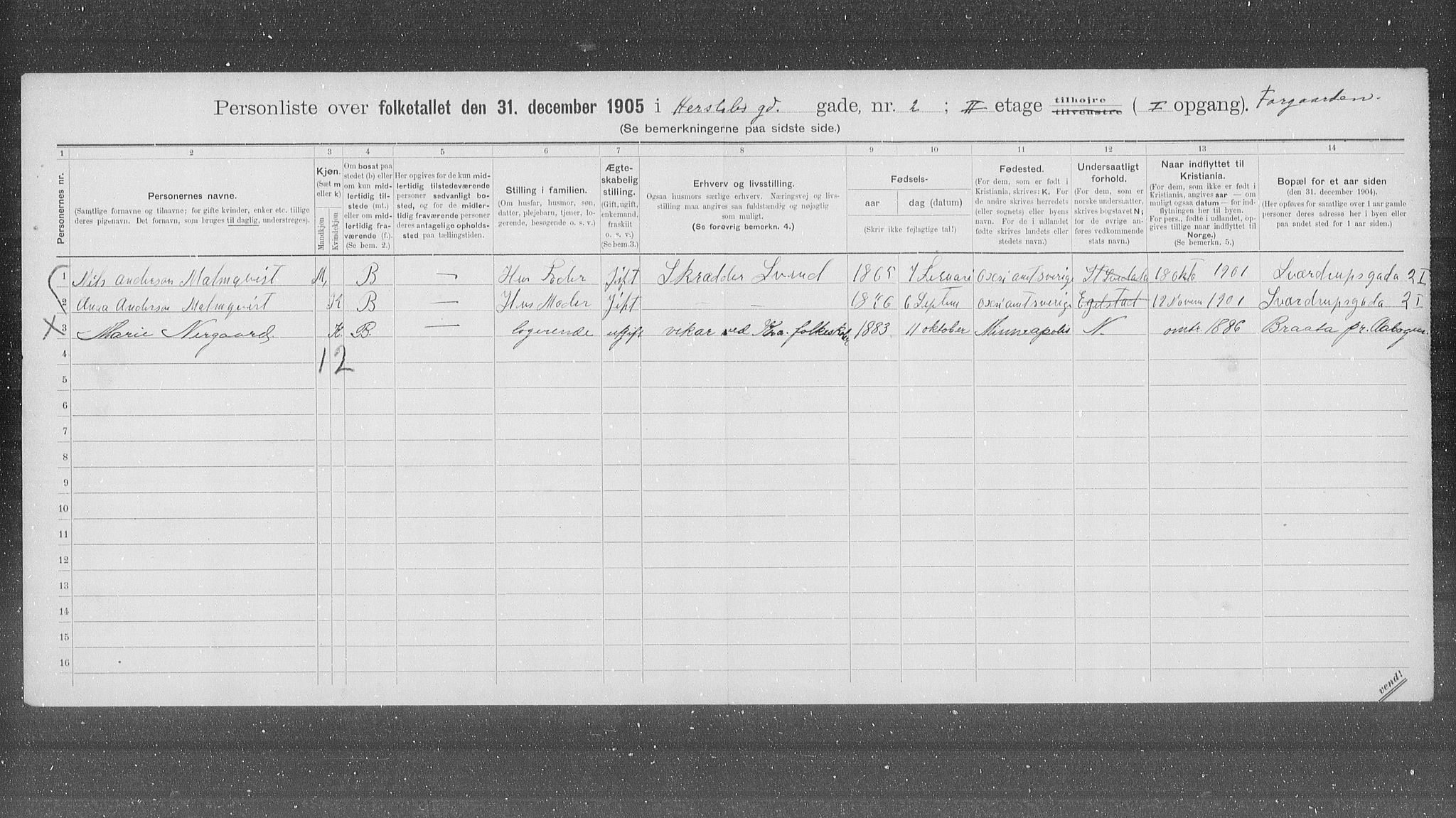 OBA, Municipal Census 1905 for Kristiania, 1905, p. 20303