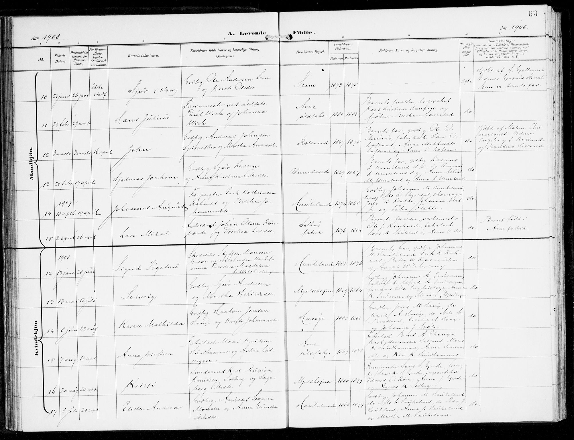 Haus sokneprestembete, AV/SAB-A-75601/H/Haa: Parish register (official) no. D 2, 1899-1912, p. 63