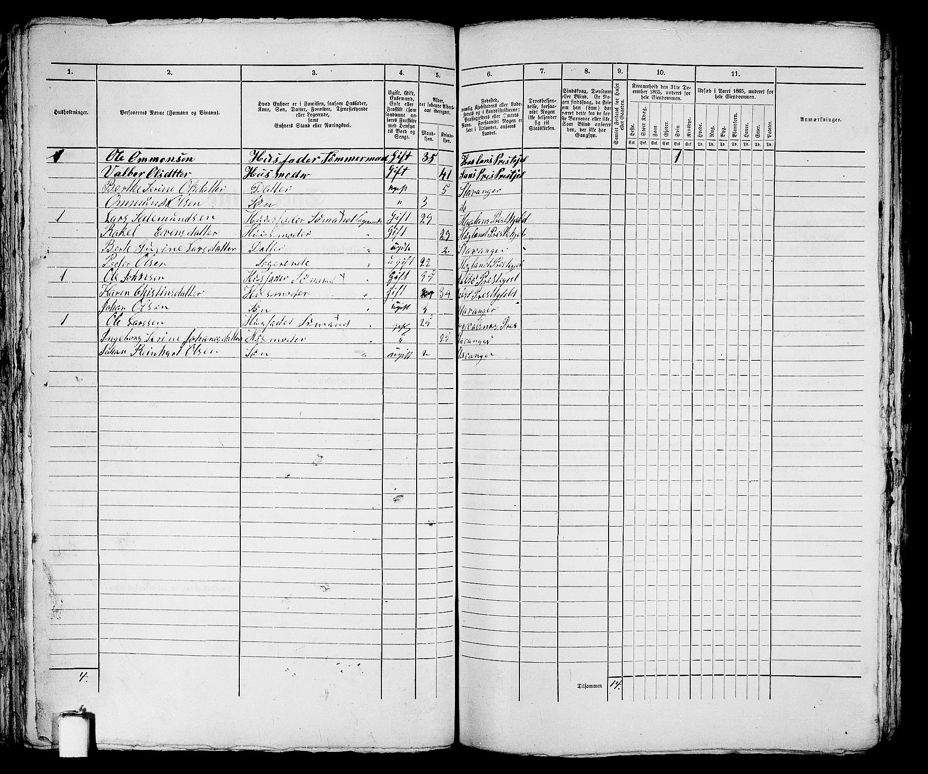 RA, 1865 census for Stavanger, 1865, p. 1148