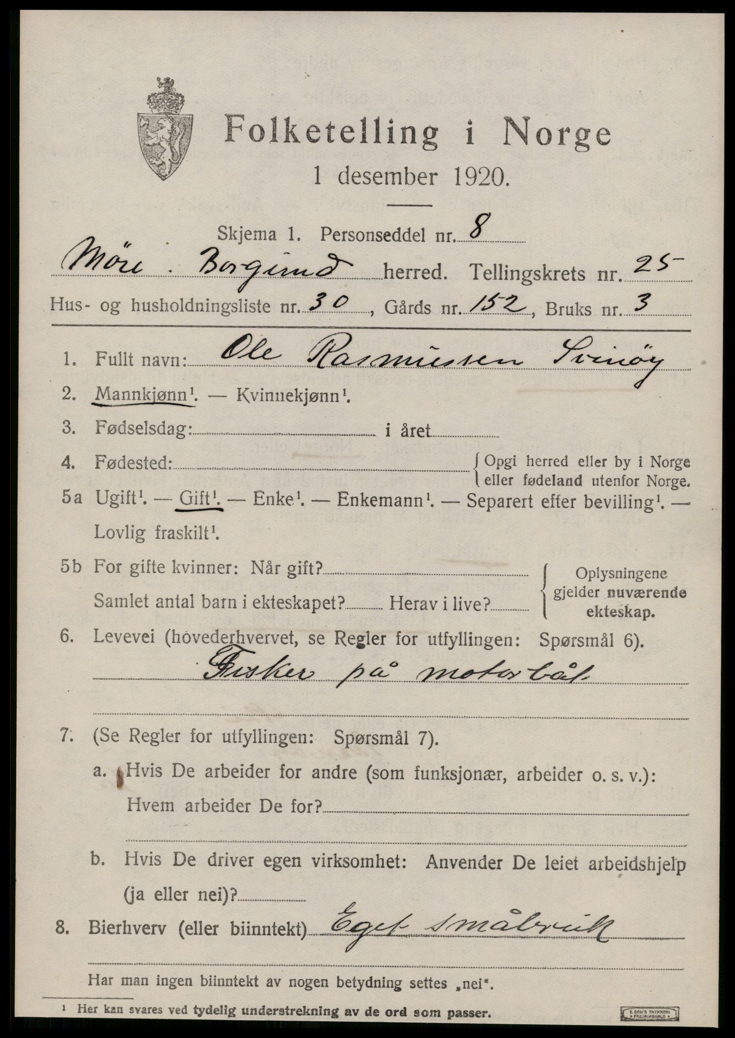 SAT, 1920 census for Borgund, 1920, p. 17318