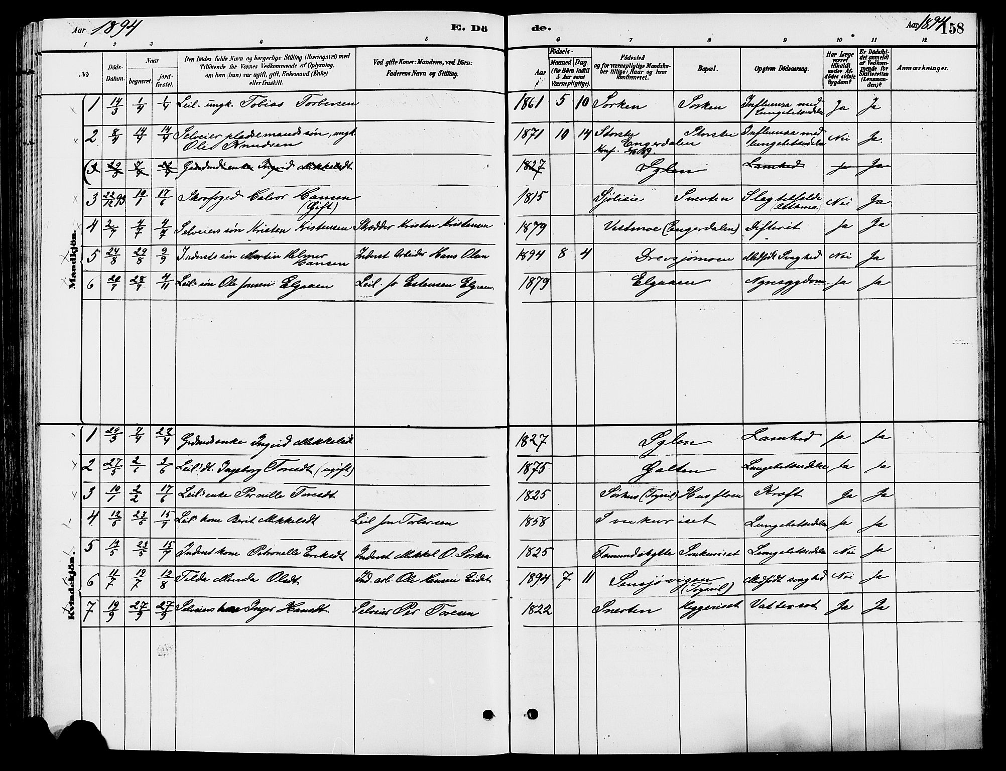 Engerdal prestekontor, AV/SAH-PREST-048/H/Ha/Haa/L0001: Parish register (official) no. 1, 1881-1898, p. 158