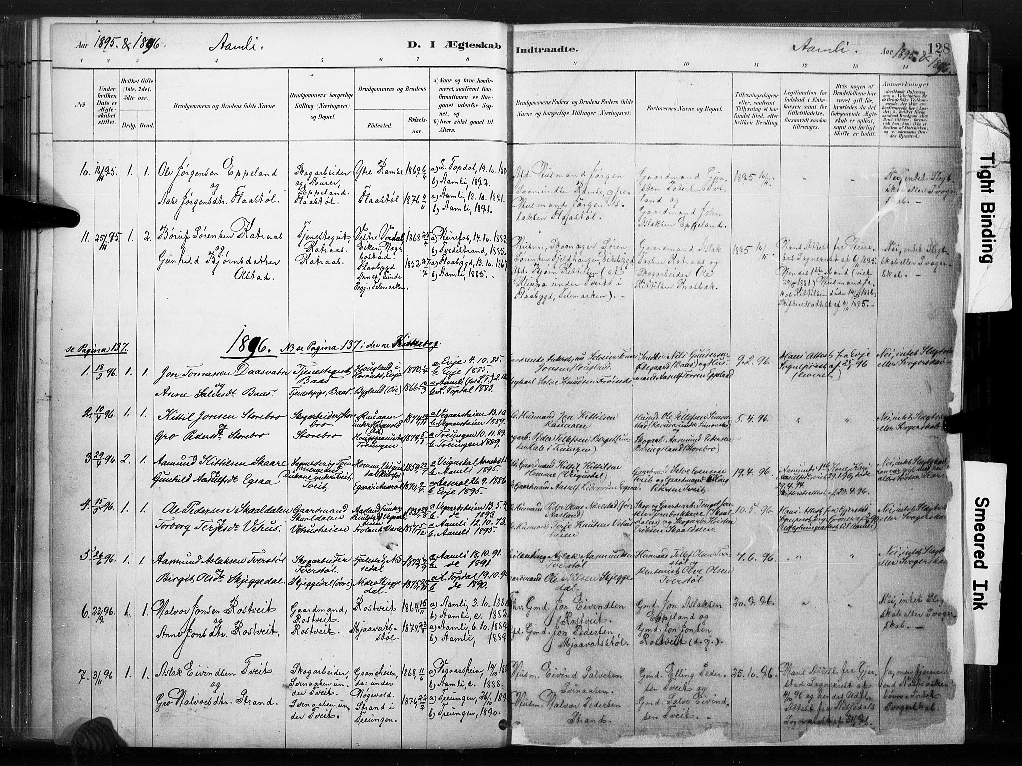 Åmli sokneprestkontor, SAK/1111-0050/F/Fa/Fac/L0010: Parish register (official) no. A 10 /1, 1885-1899, p. 128