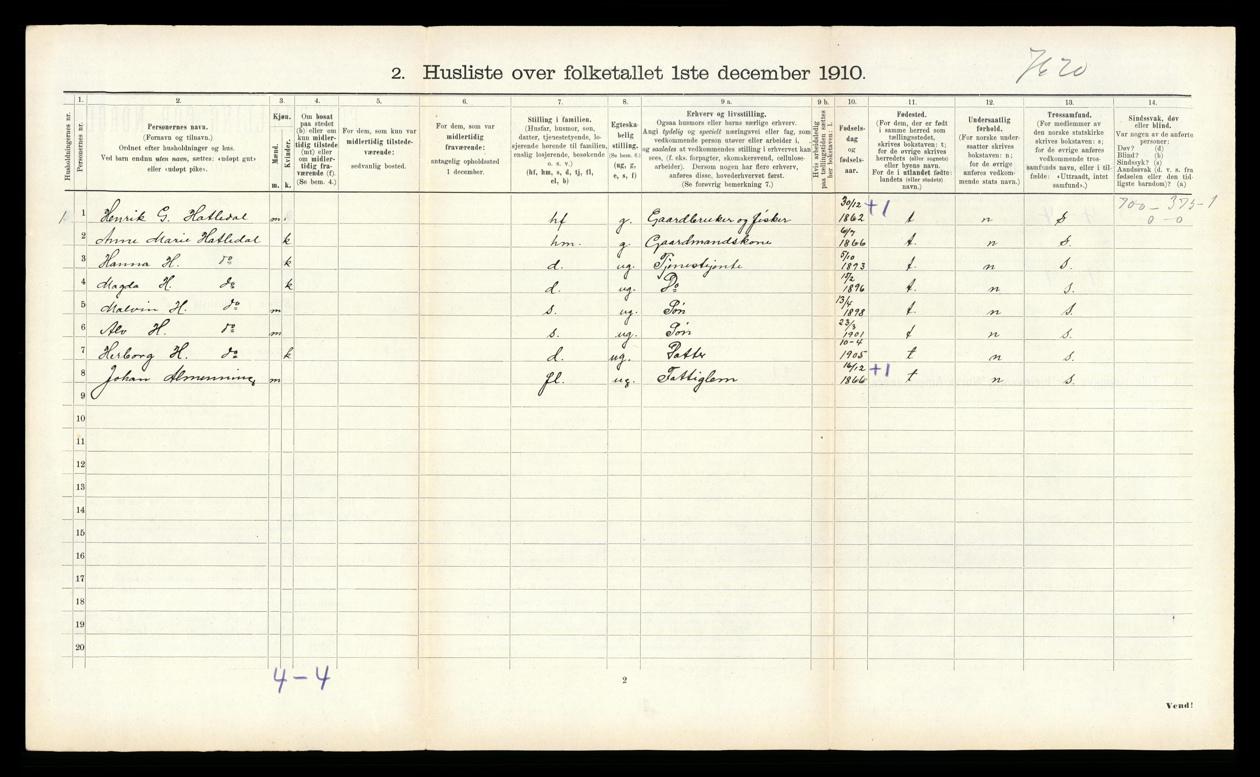 RA, 1910 census for Bremanger, 1910, p. 618