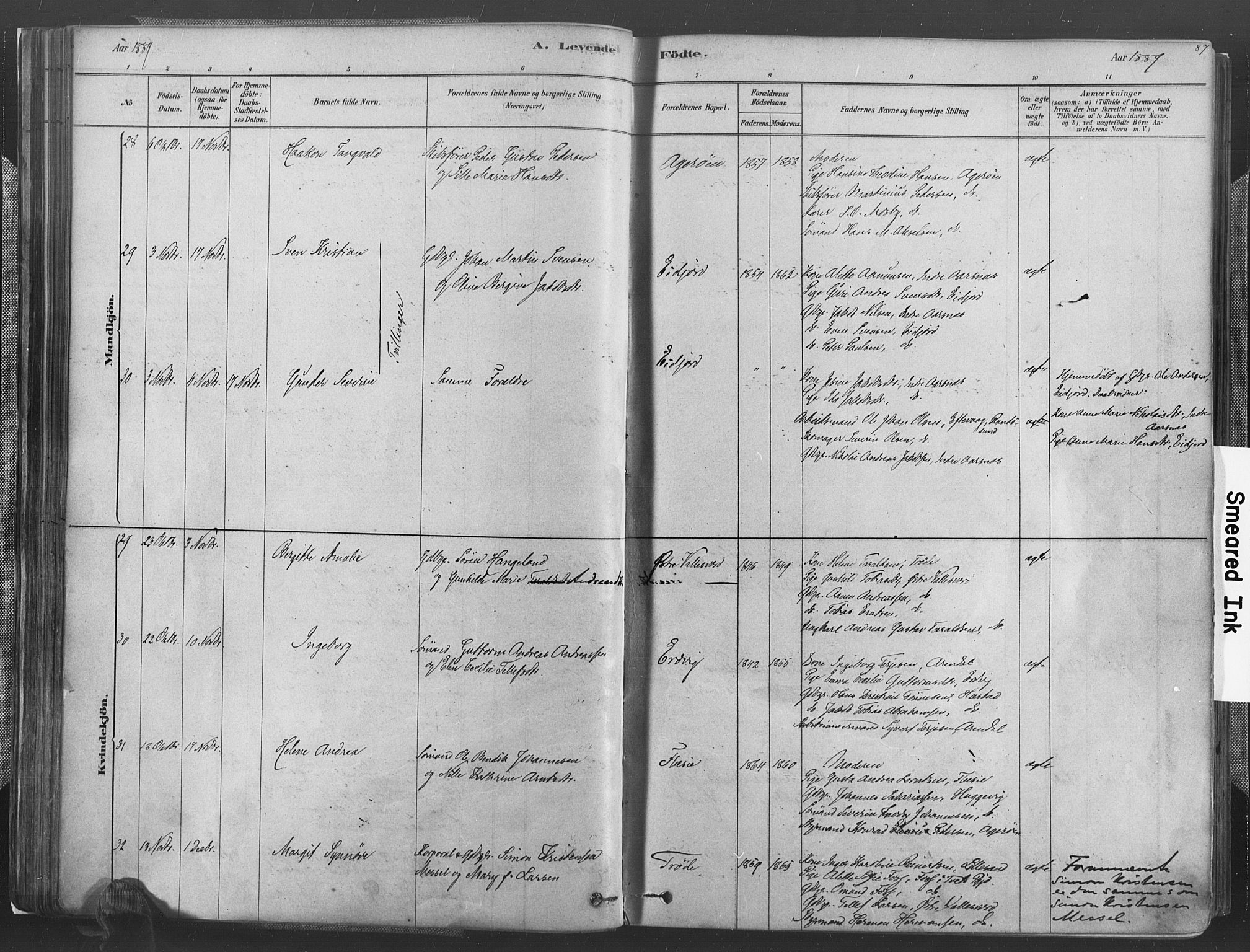 Høvåg sokneprestkontor, AV/SAK-1111-0025/F/Fa/L0005: Parish register (official) no. A 5, 1878-1893, p. 87