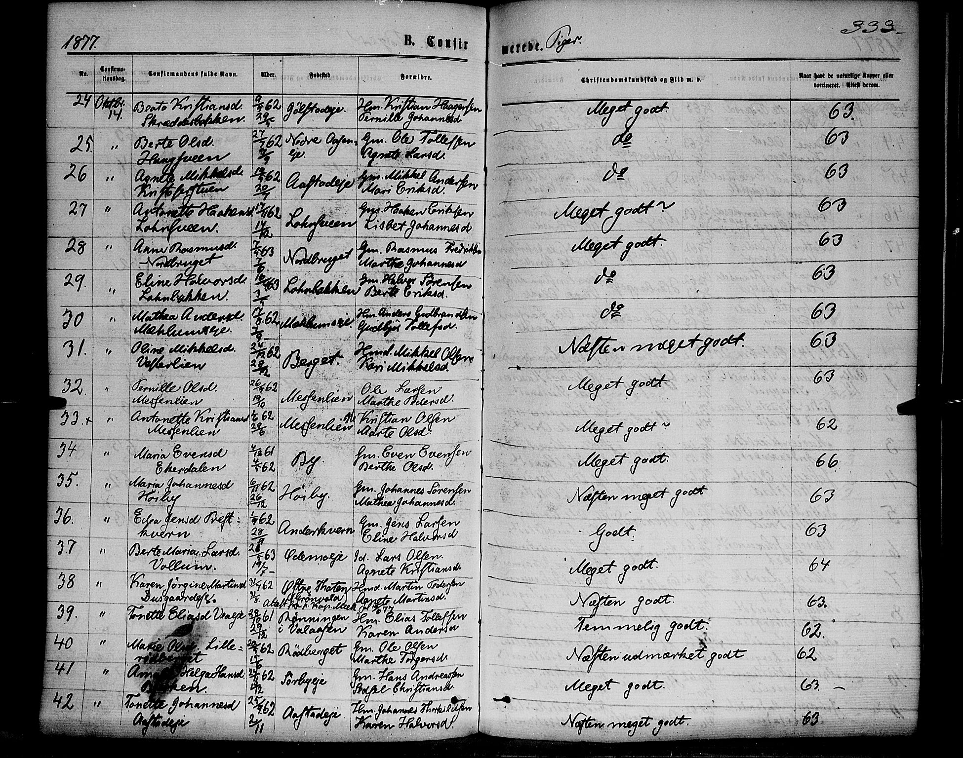 Ringsaker prestekontor, AV/SAH-PREST-014/K/Ka/L0011: Parish register (official) no. 11, 1870-1878, p. 333