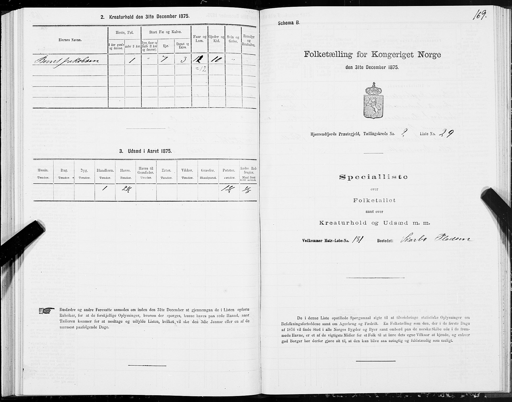 SAT, 1875 census for 1522P Hjørundfjord, 1875, p. 1169