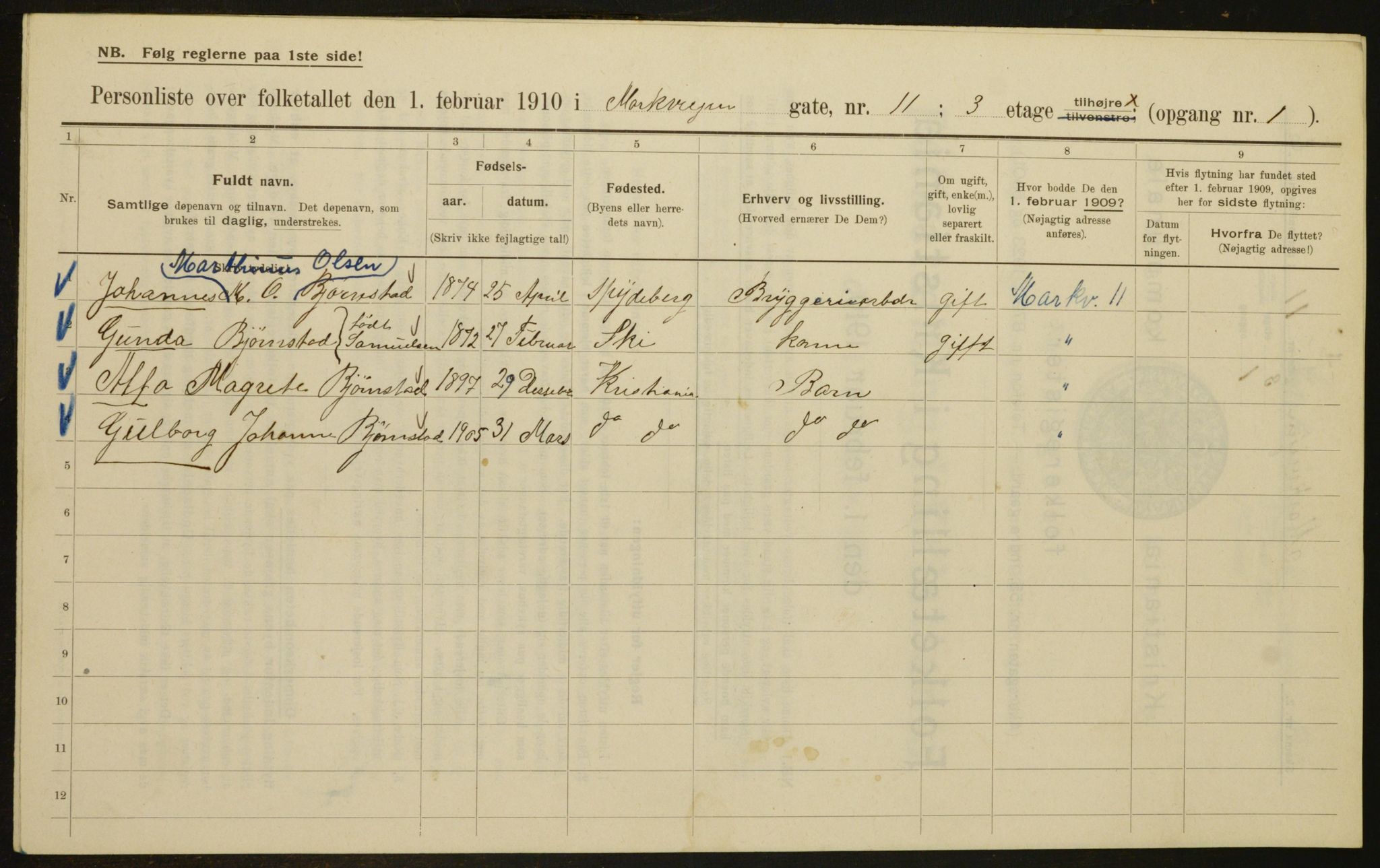 OBA, Municipal Census 1910 for Kristiania, 1910, p. 61172