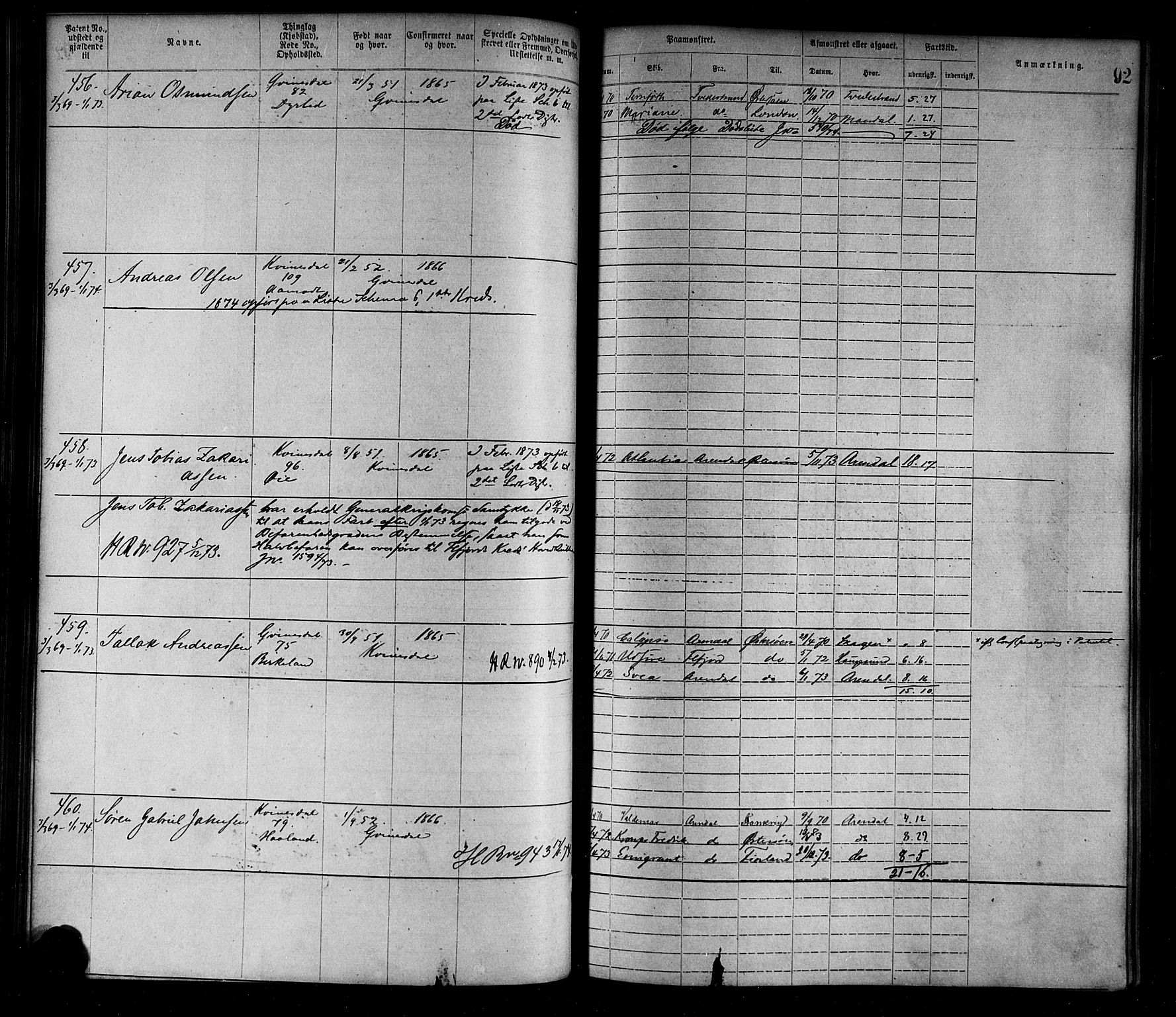 Flekkefjord mønstringskrets, SAK/2031-0018/F/Fa/L0002: Annotasjonsrulle nr 1-1920 med register, N-2, 1870-1891, p. 113