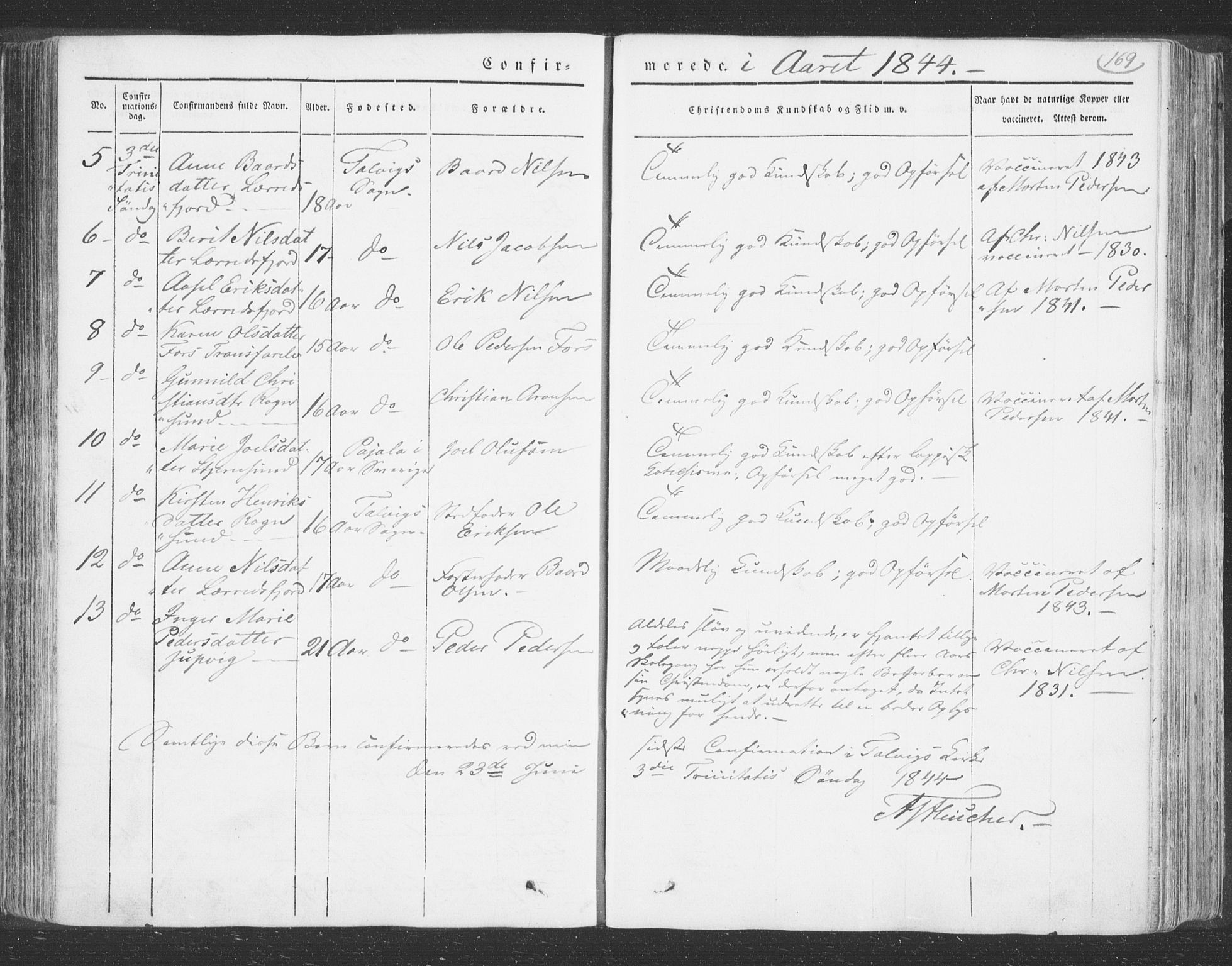 Talvik sokneprestkontor, AV/SATØ-S-1337/H/Ha/L0009kirke: Parish register (official) no. 9, 1837-1852, p. 169