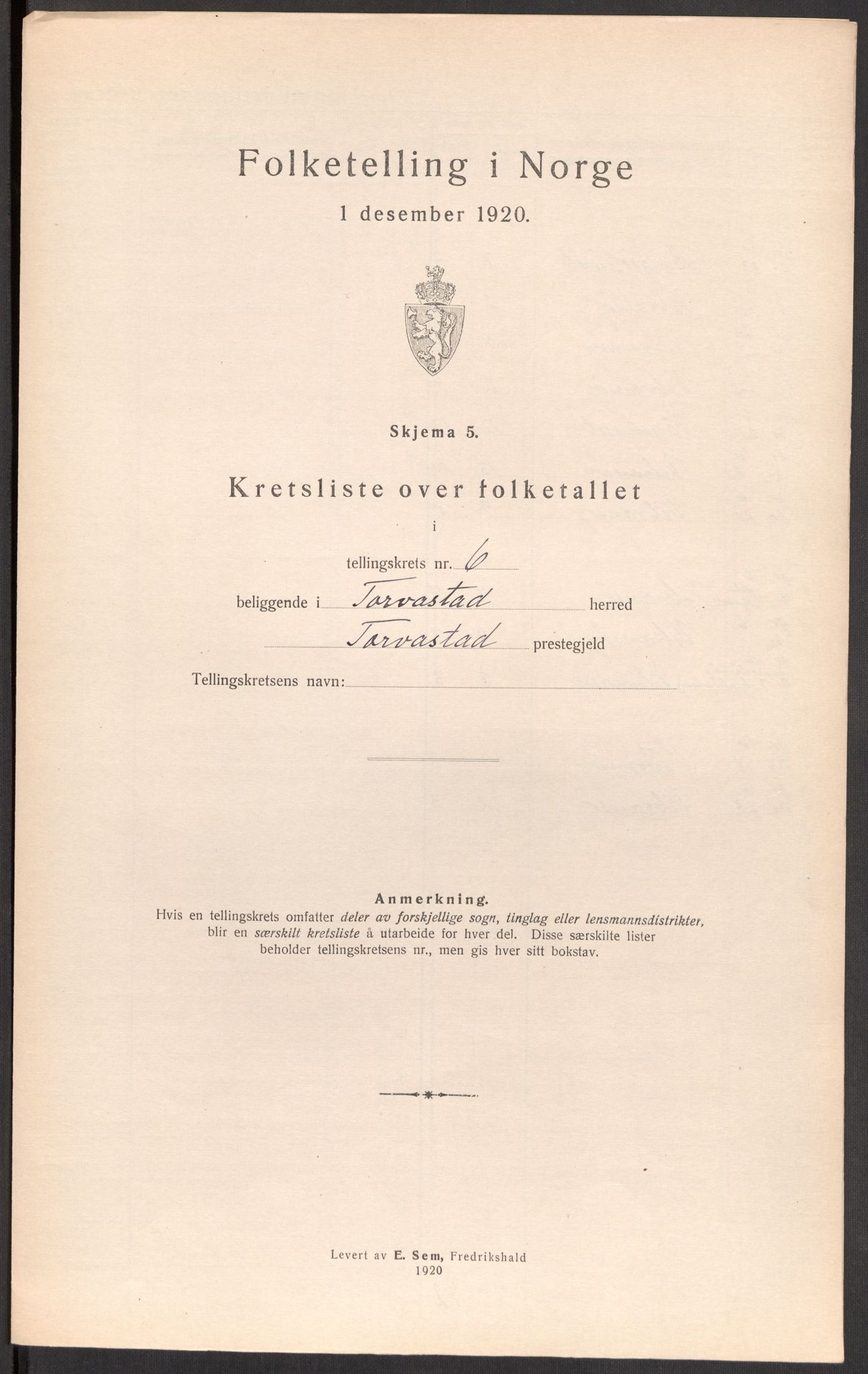 SAST, 1920 census for Torvastad, 1920, p. 51