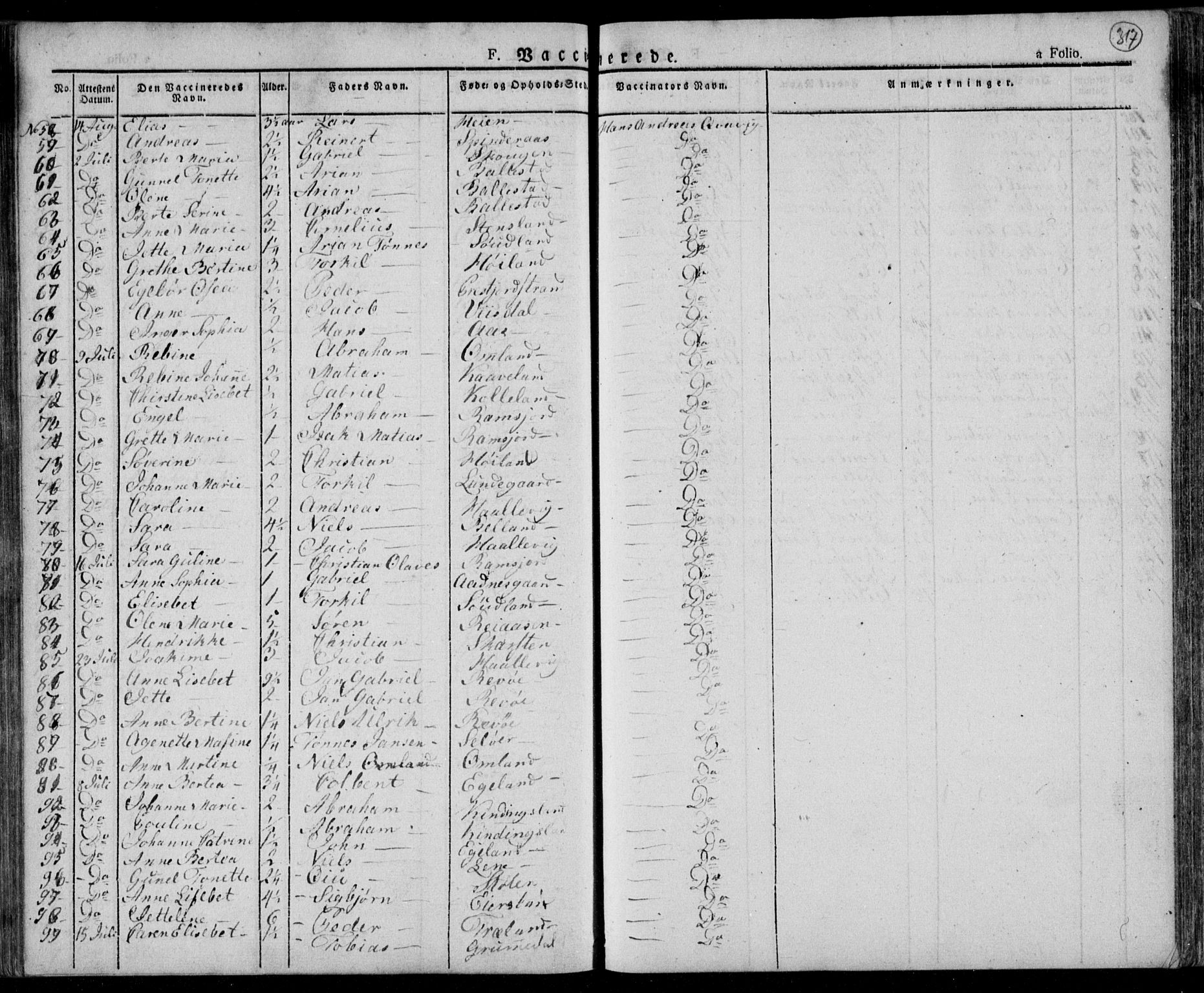 Lyngdal sokneprestkontor, AV/SAK-1111-0029/F/Fa/Fac/L0007: Parish register (official) no. A 7, 1825-1838, p. 317