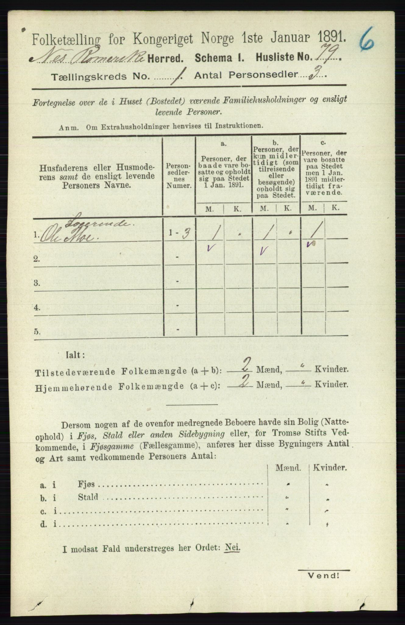 RA, 1891 census for 0236 Nes, 1891, p. 123