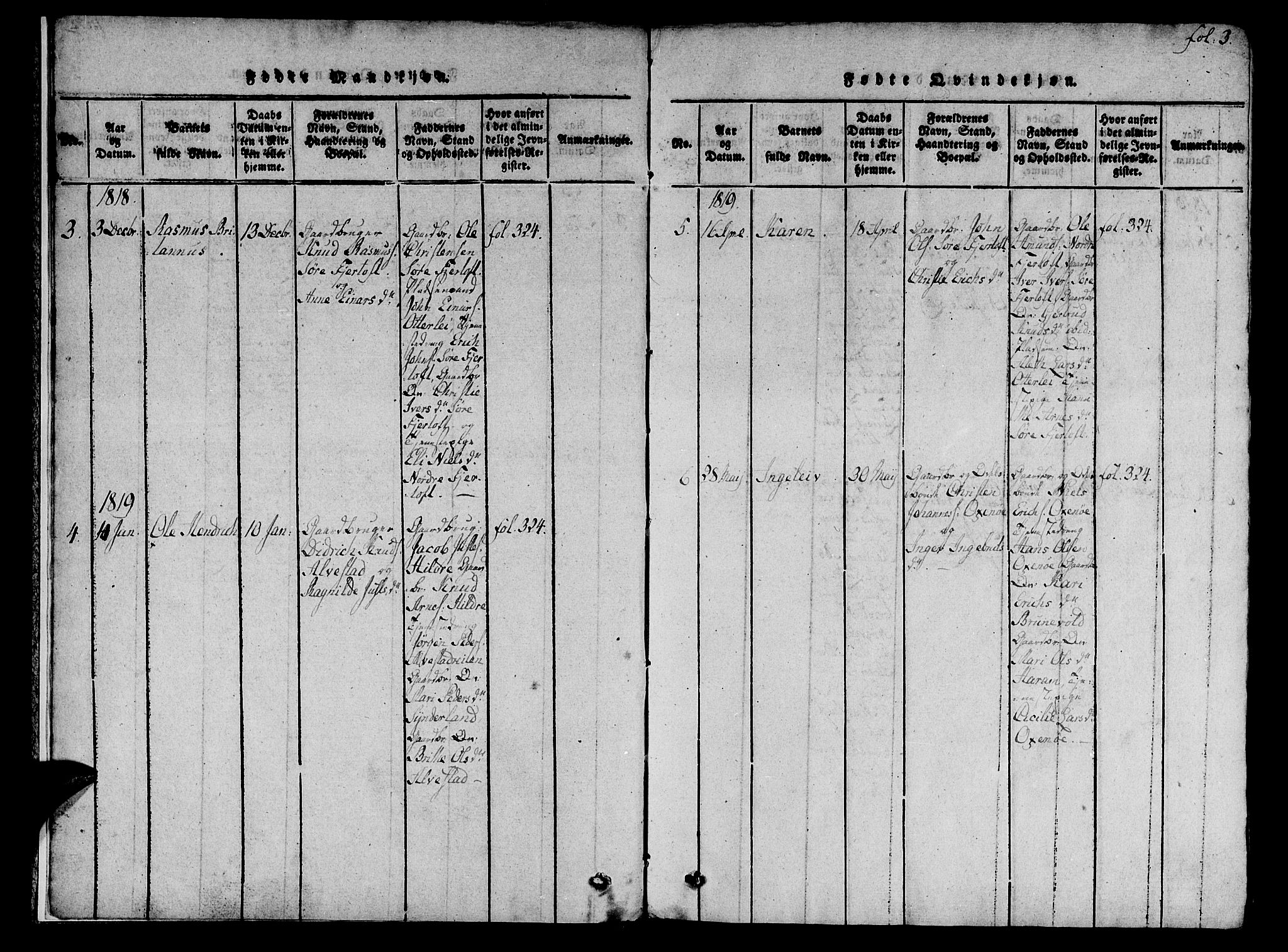 Ministerialprotokoller, klokkerbøker og fødselsregistre - Møre og Romsdal, SAT/A-1454/536/L0495: Parish register (official) no. 536A04, 1818-1847, p. 3