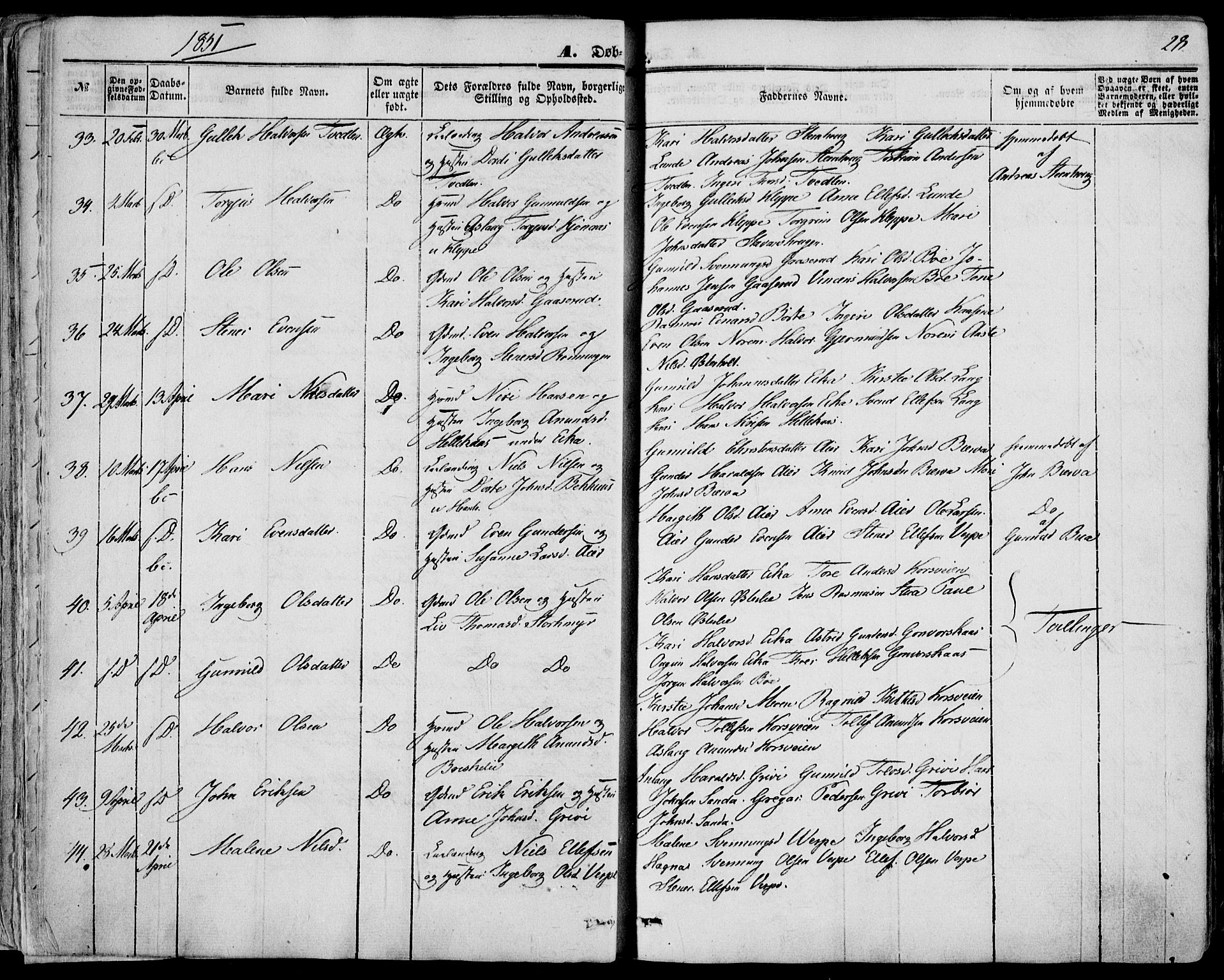 Bø kirkebøker, AV/SAKO-A-257/F/Fa/L0008: Parish register (official) no. 8, 1849-1861, p. 28