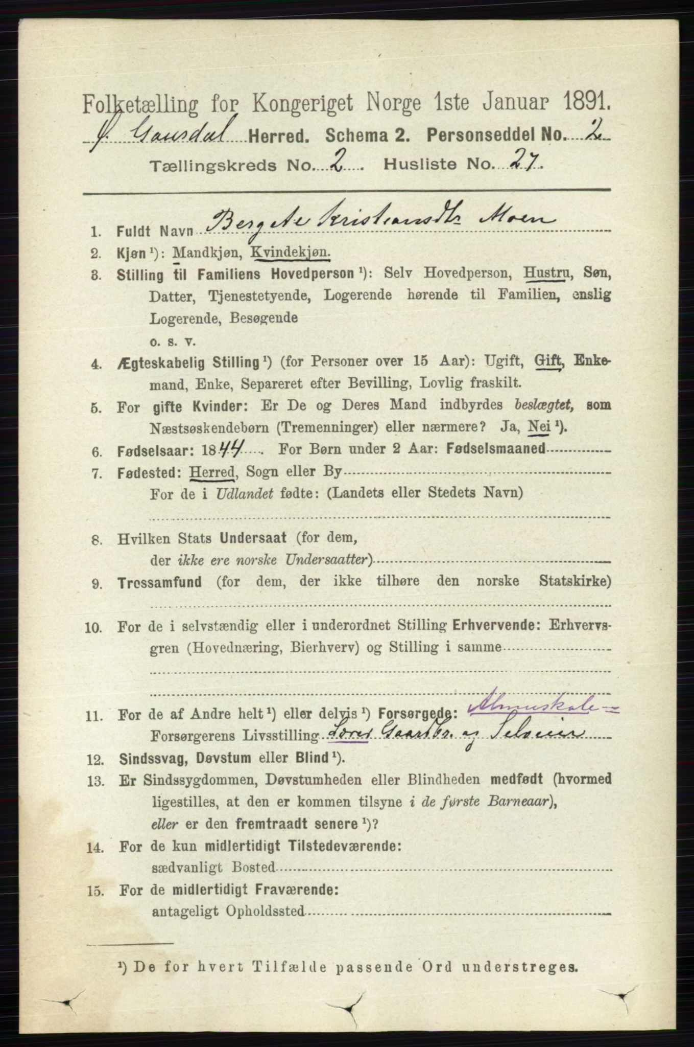 RA, 1891 census for 0522 Østre Gausdal, 1891, p. 1381