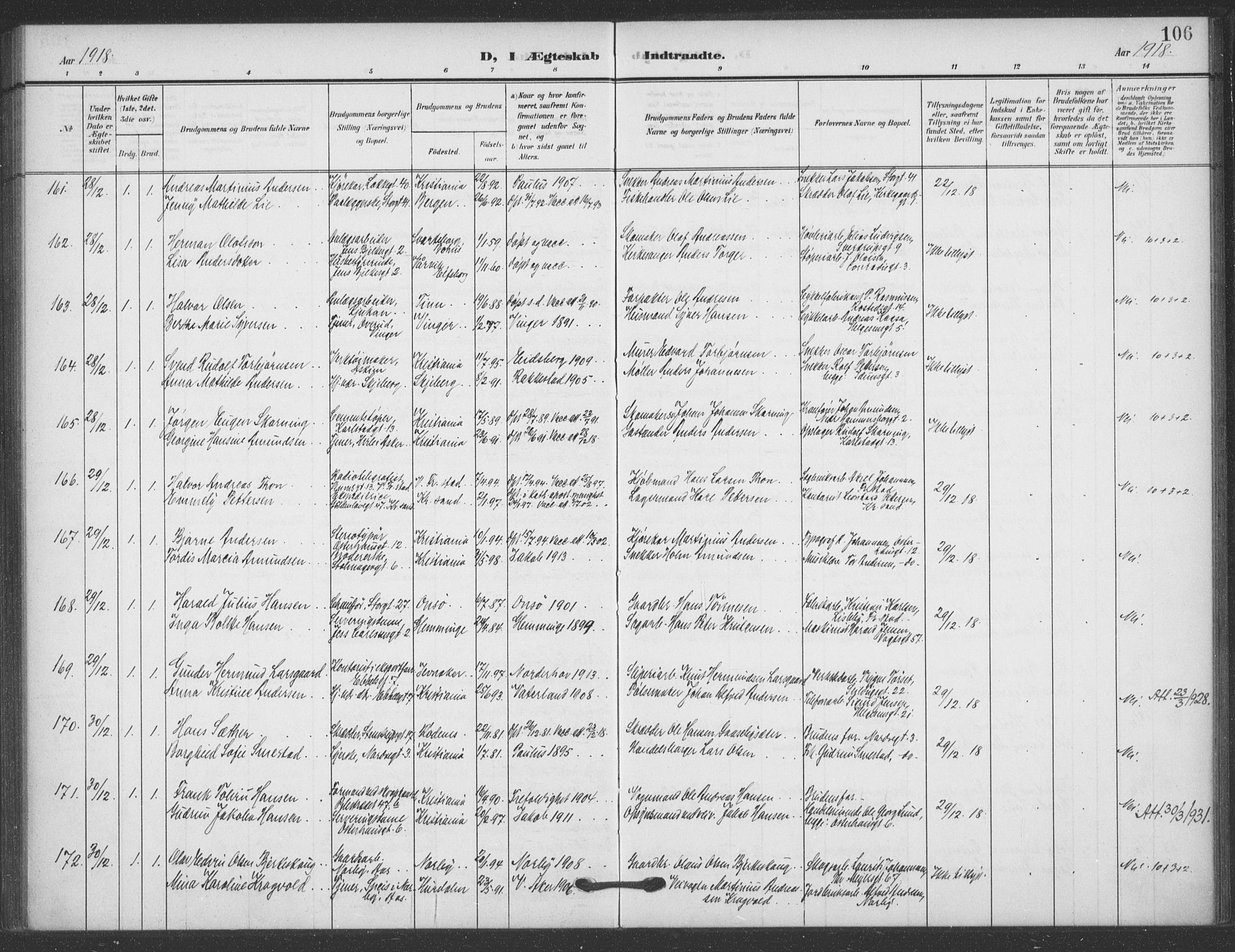 Jakob prestekontor Kirkebøker, AV/SAO-A-10850/F/Fa/L0010: Parish register (official) no. 10, 1908-1922, p. 106