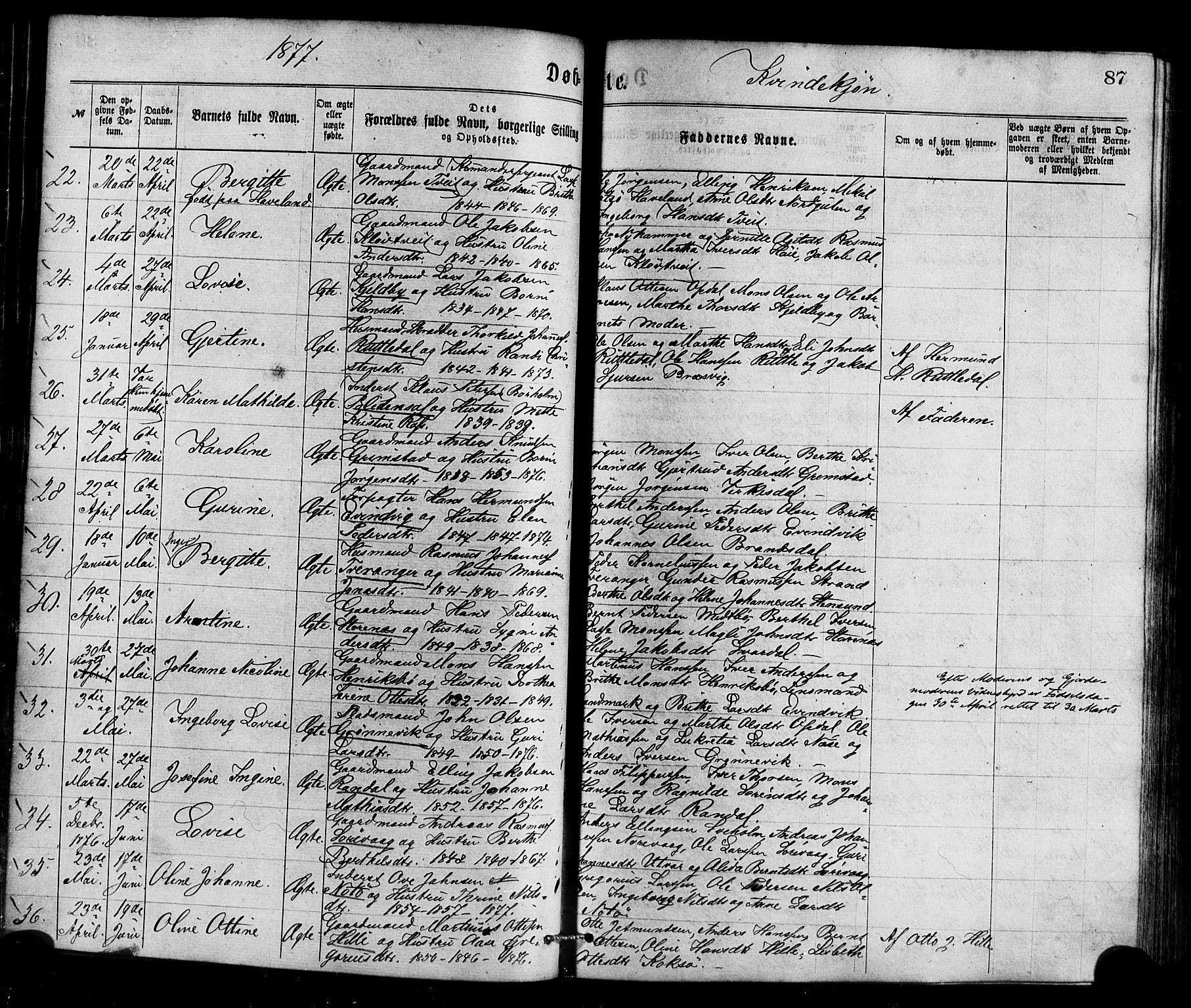 Gulen sokneprestembete, AV/SAB-A-80201/H/Haa/Haaa/L0023: Parish register (official) no. A 23, 1870-1880, p. 87