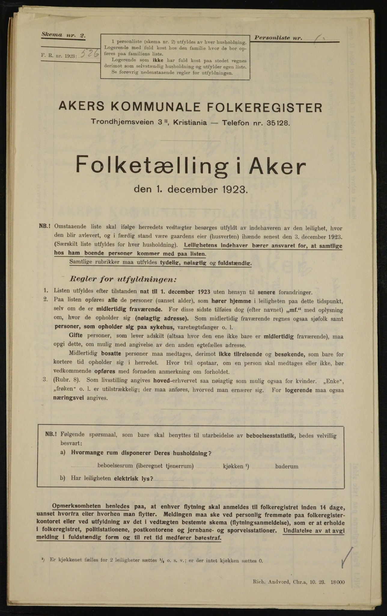 , Municipal Census 1923 for Aker, 1923, p. 10664