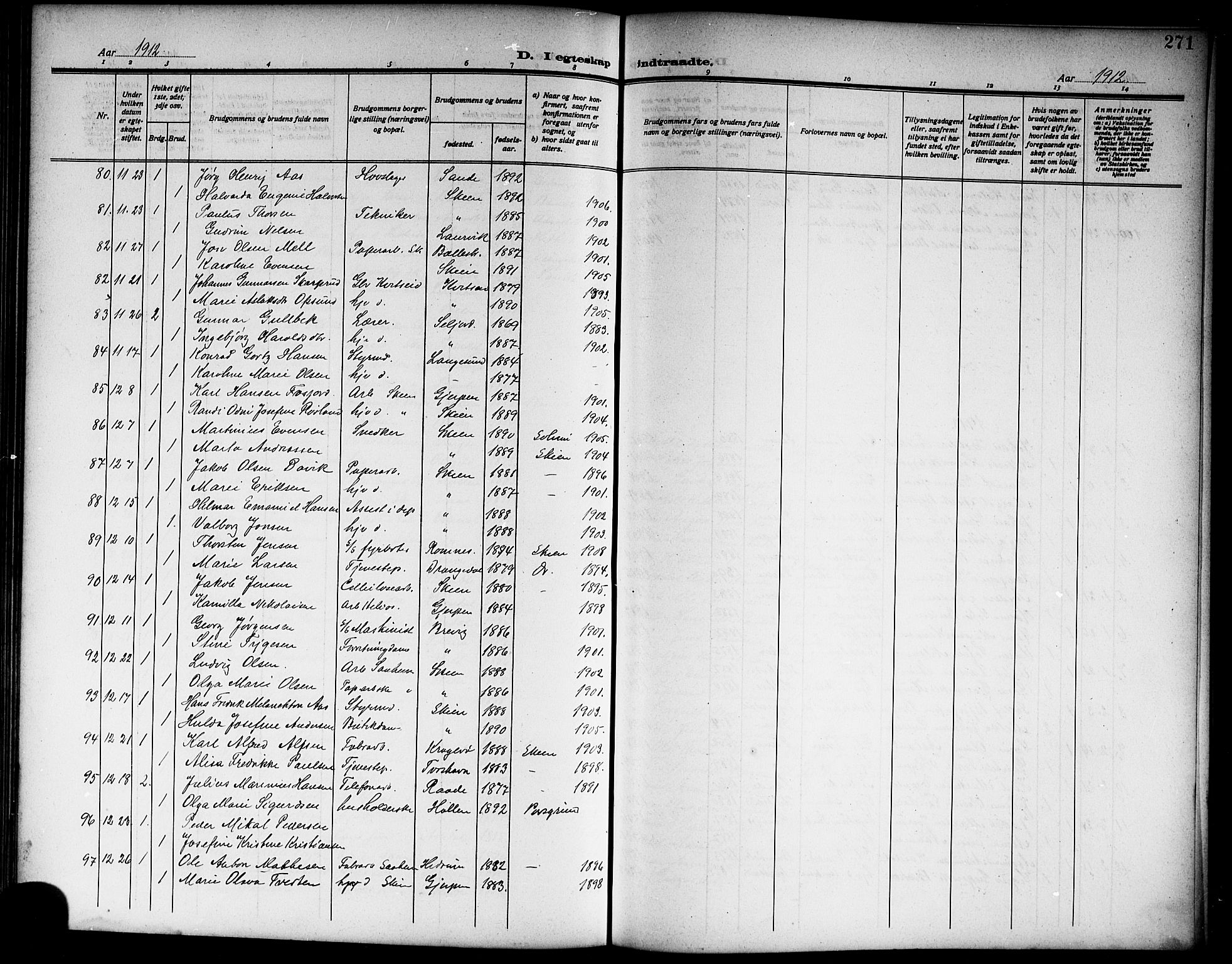 Skien kirkebøker, AV/SAKO-A-302/G/Ga/L0009: Parish register (copy) no. 9, 1910-1920, p. 271