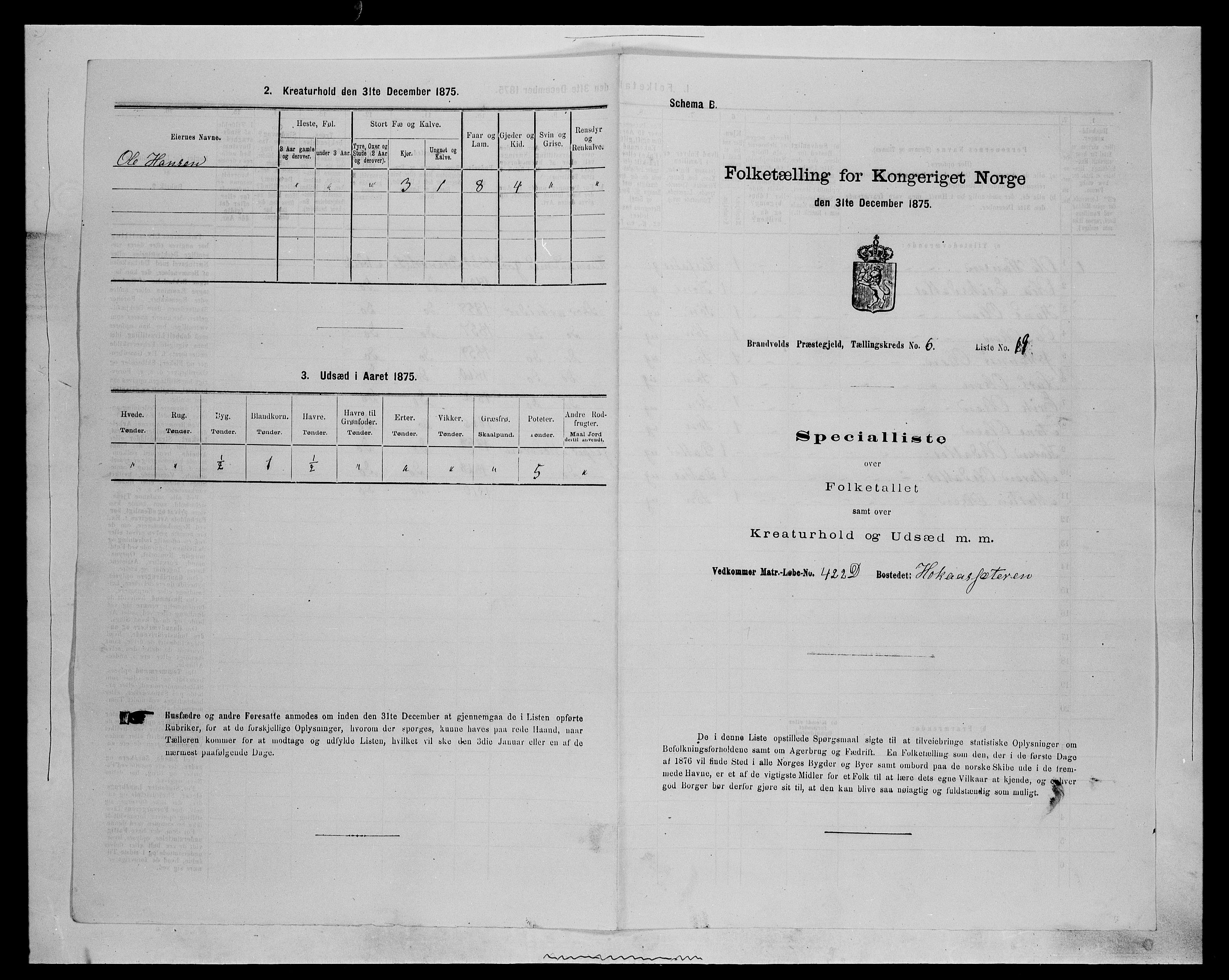 SAH, 1875 census for 0422P Brandval, 1875, p. 1048