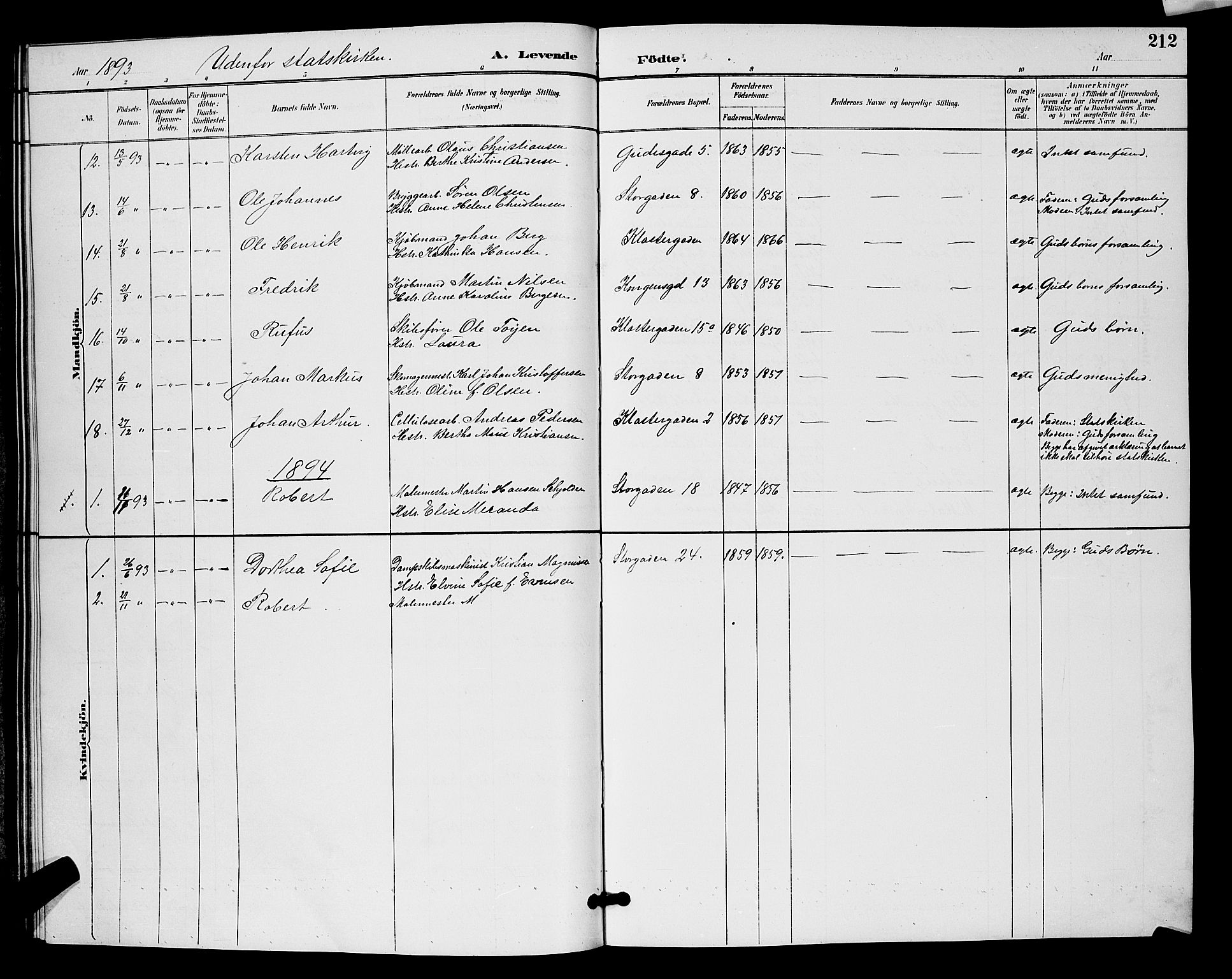 Moss prestekontor Kirkebøker, SAO/A-2003/G/Ga/L0006: Parish register (copy) no. I 6, 1889-1900, p. 212
