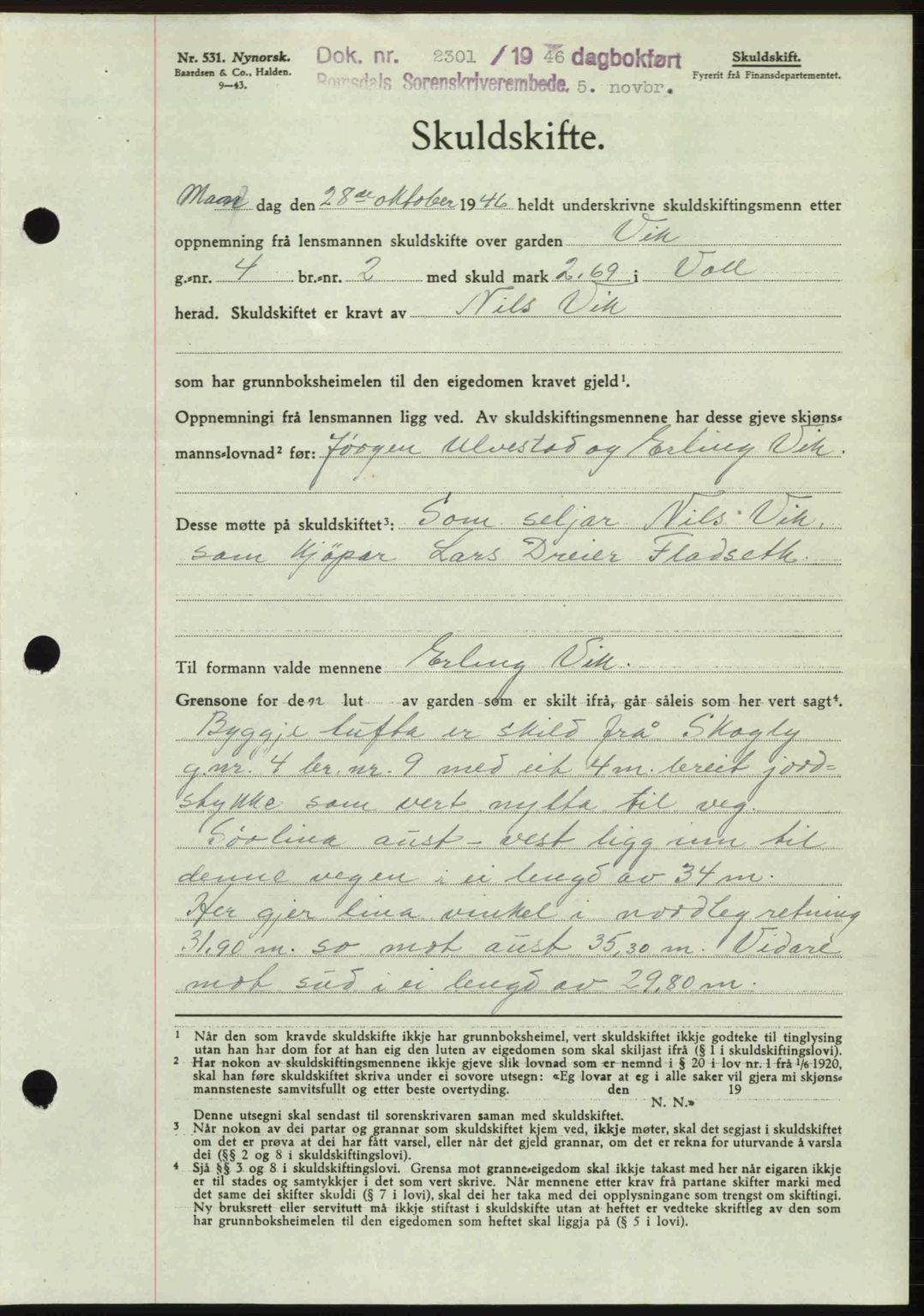 Romsdal sorenskriveri, AV/SAT-A-4149/1/2/2C: Mortgage book no. A21, 1946-1946, Diary no: : 2301/1946