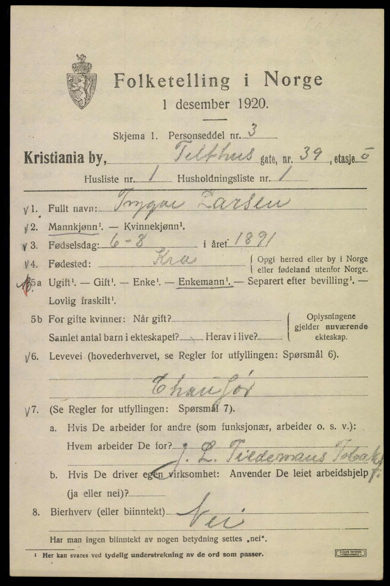 SAO, 1920 census for Kristiania, 1920, p. 565629