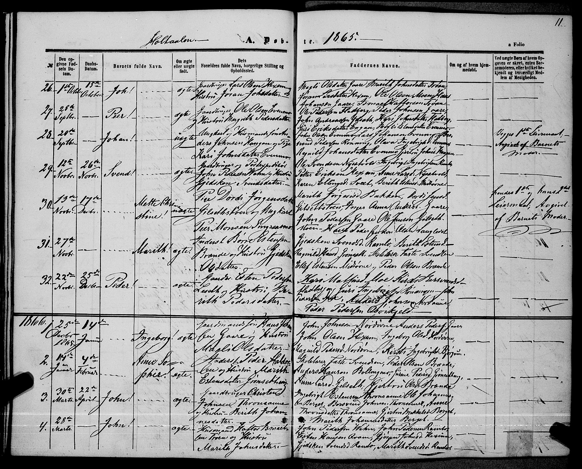 Ministerialprotokoller, klokkerbøker og fødselsregistre - Sør-Trøndelag, SAT/A-1456/685/L0966: Parish register (official) no. 685A07 /1, 1860-1869, p. 11