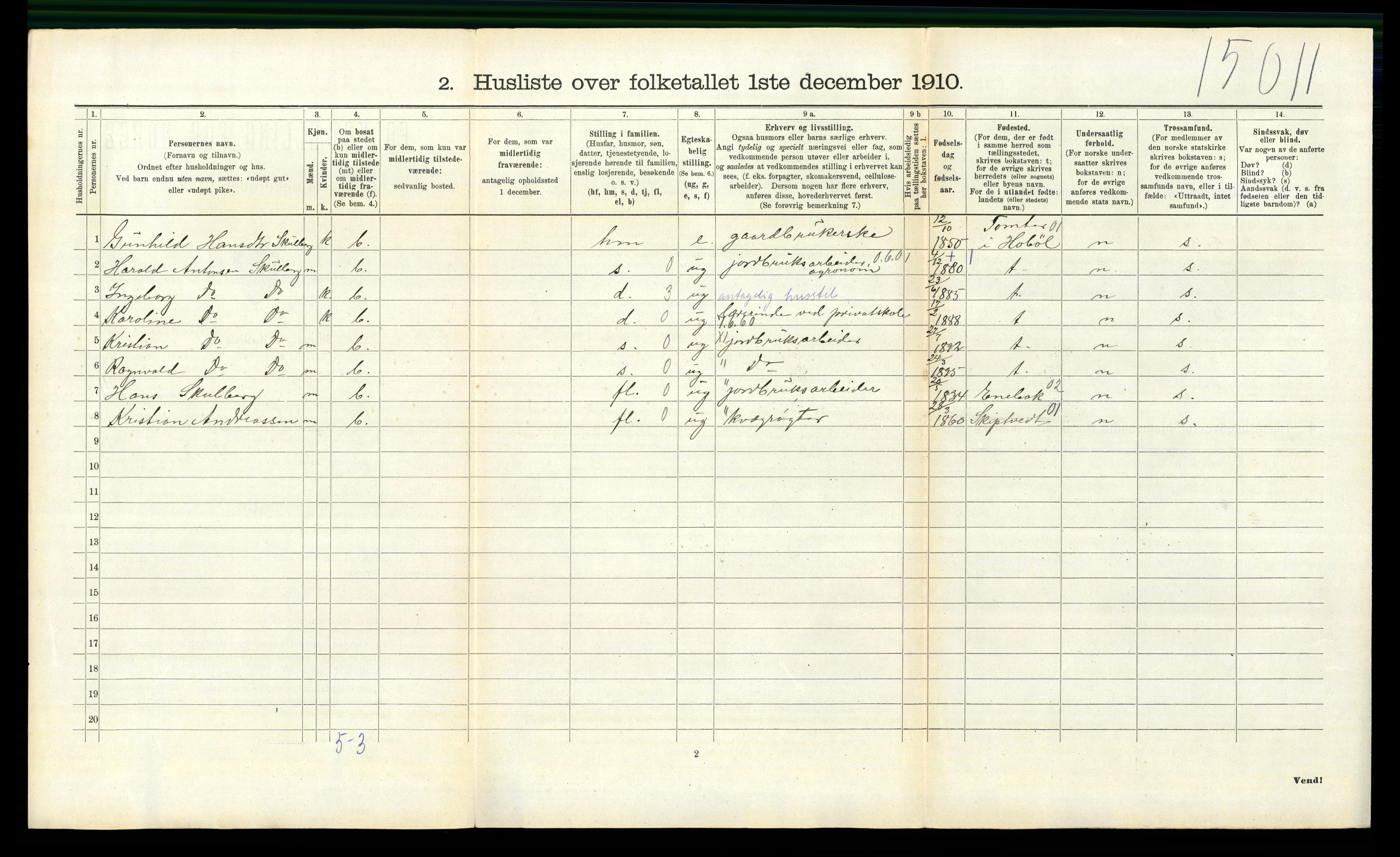 RA, 1910 census for Spydeberg, 1910, p. 312