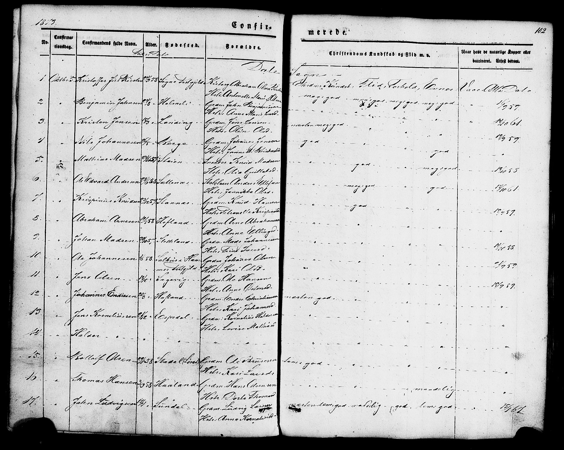 Fjaler sokneprestembete, SAB/A-79801/H/Haa/Haaa/L0008: Parish register (official) no. A 8, 1850-1886, p. 102