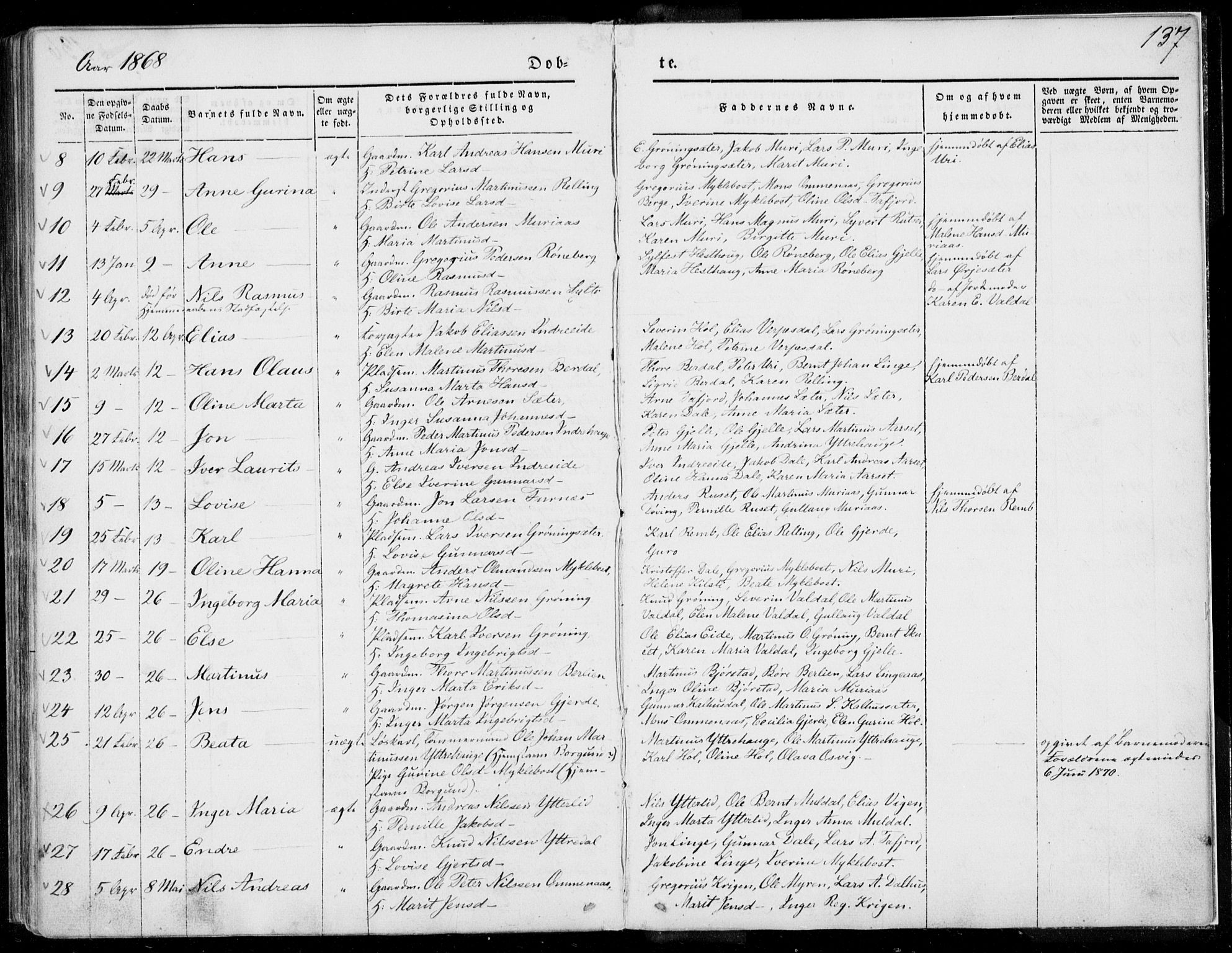 Ministerialprotokoller, klokkerbøker og fødselsregistre - Møre og Romsdal, SAT/A-1454/519/L0249: Parish register (official) no. 519A08, 1846-1868, p. 137
