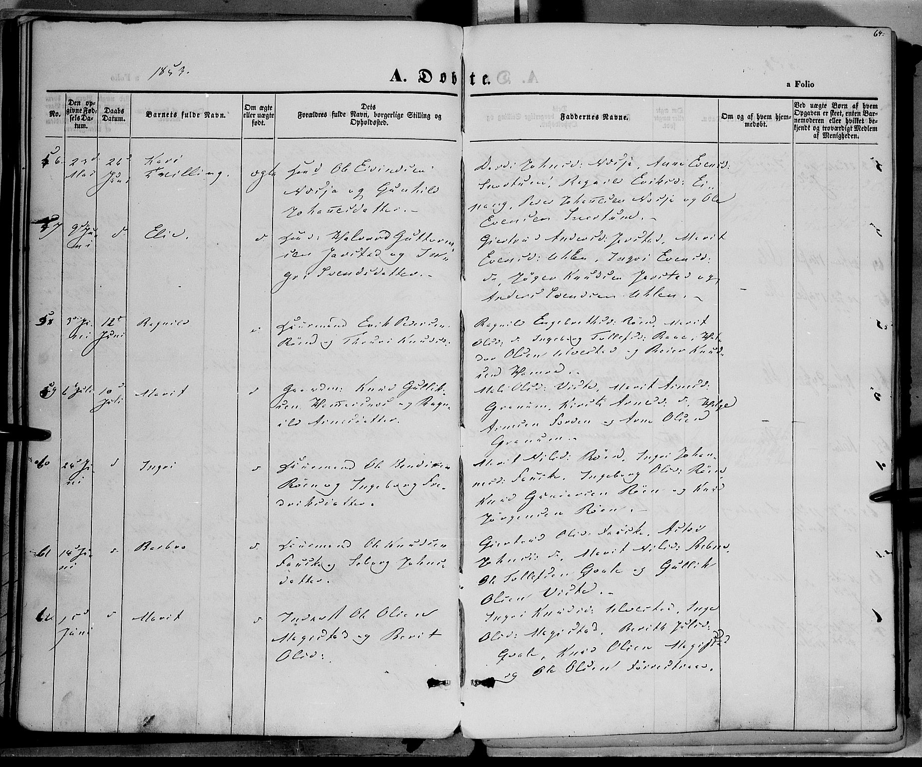 Vestre Slidre prestekontor, SAH/PREST-136/H/Ha/Haa/L0001: Parish register (official) no. 1, 1844-1855, p. 64