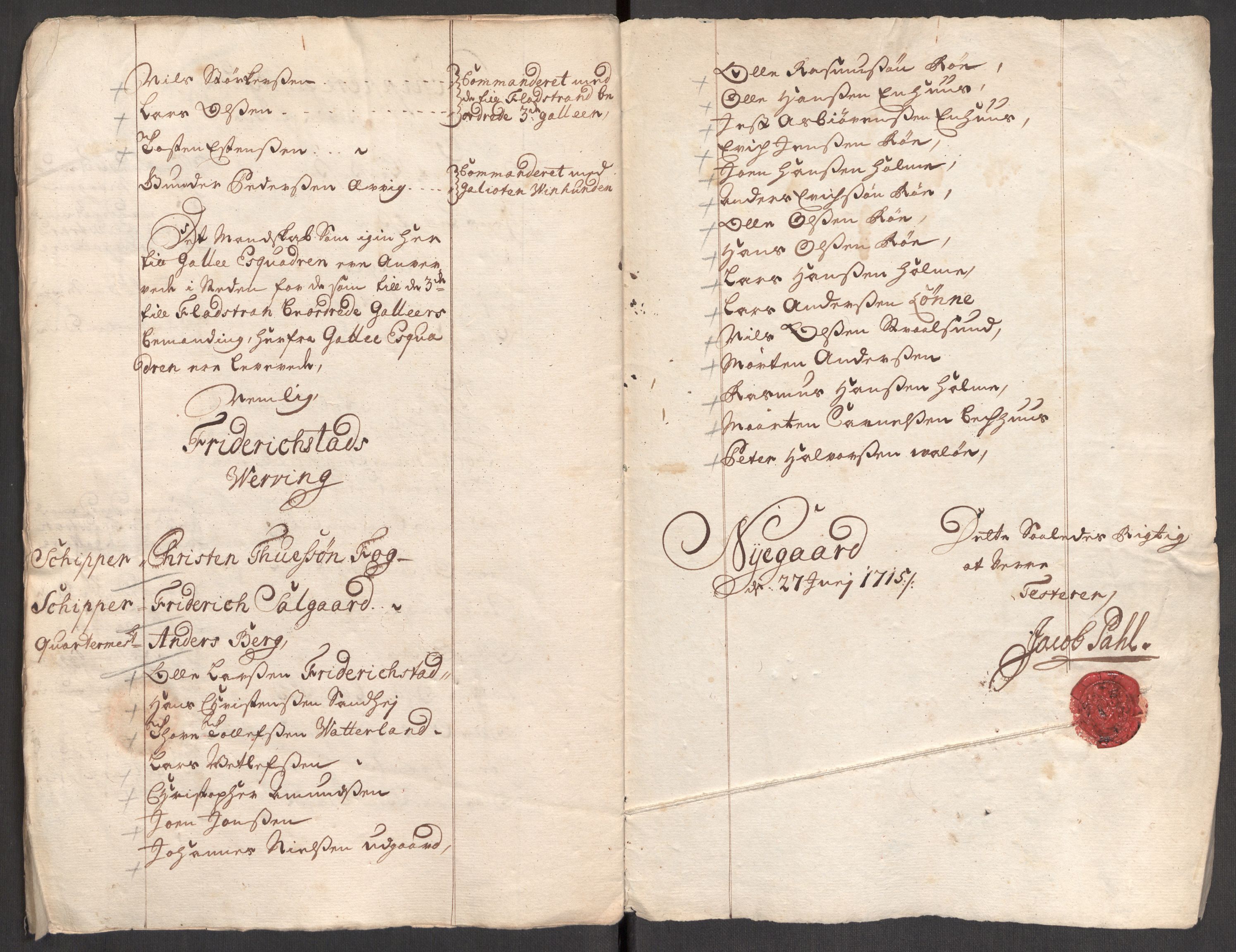 Kommanderende general (KG I) med Det norske krigsdirektorium, AV/RA-EA-5419/E/Eb/L0001: Ruller over noen kompanier som tjenestegjorde på flåten, 1712-1721, p. 604