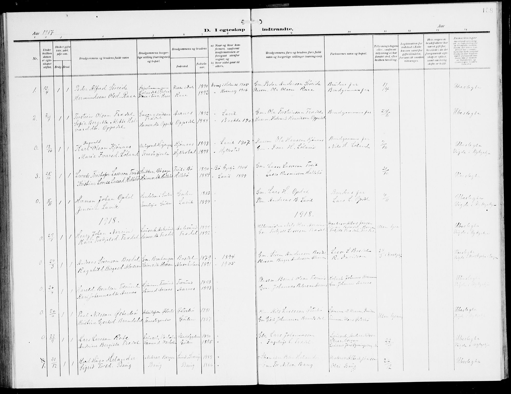 Lavik sokneprestembete, SAB/A-80901: Parish register (copy) no. A 3, 1911-1942, p. 158