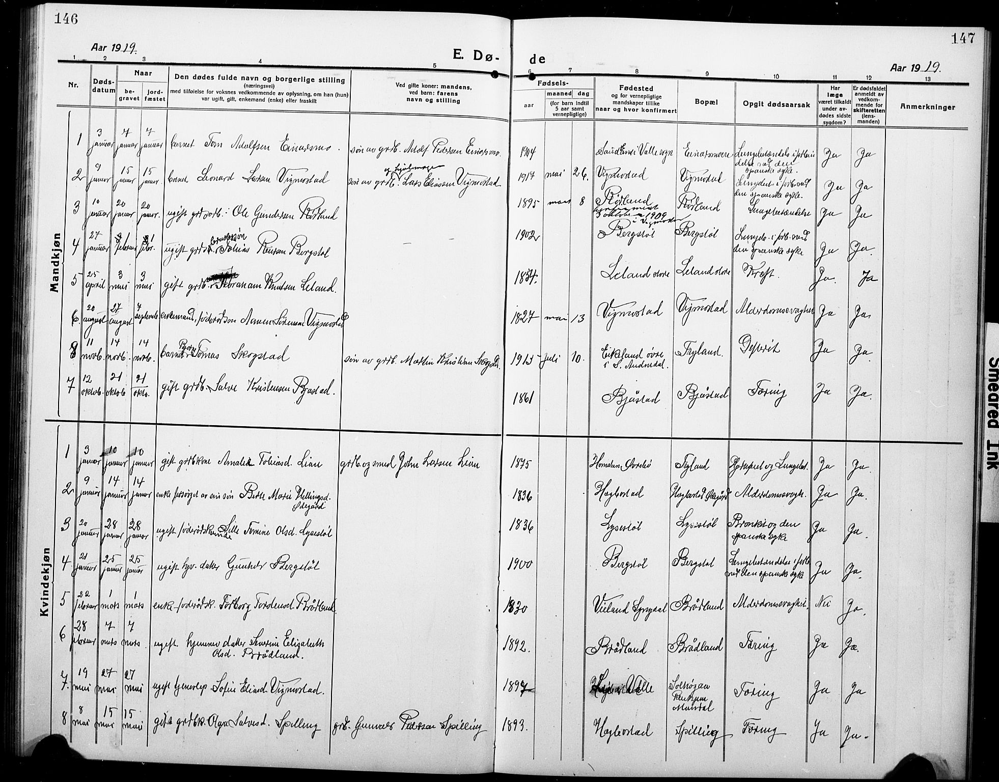 Nord-Audnedal sokneprestkontor, SAK/1111-0032/F/Fb/Fbb/L0005: Parish register (copy) no. B 5, 1918-1929, p. 146-147