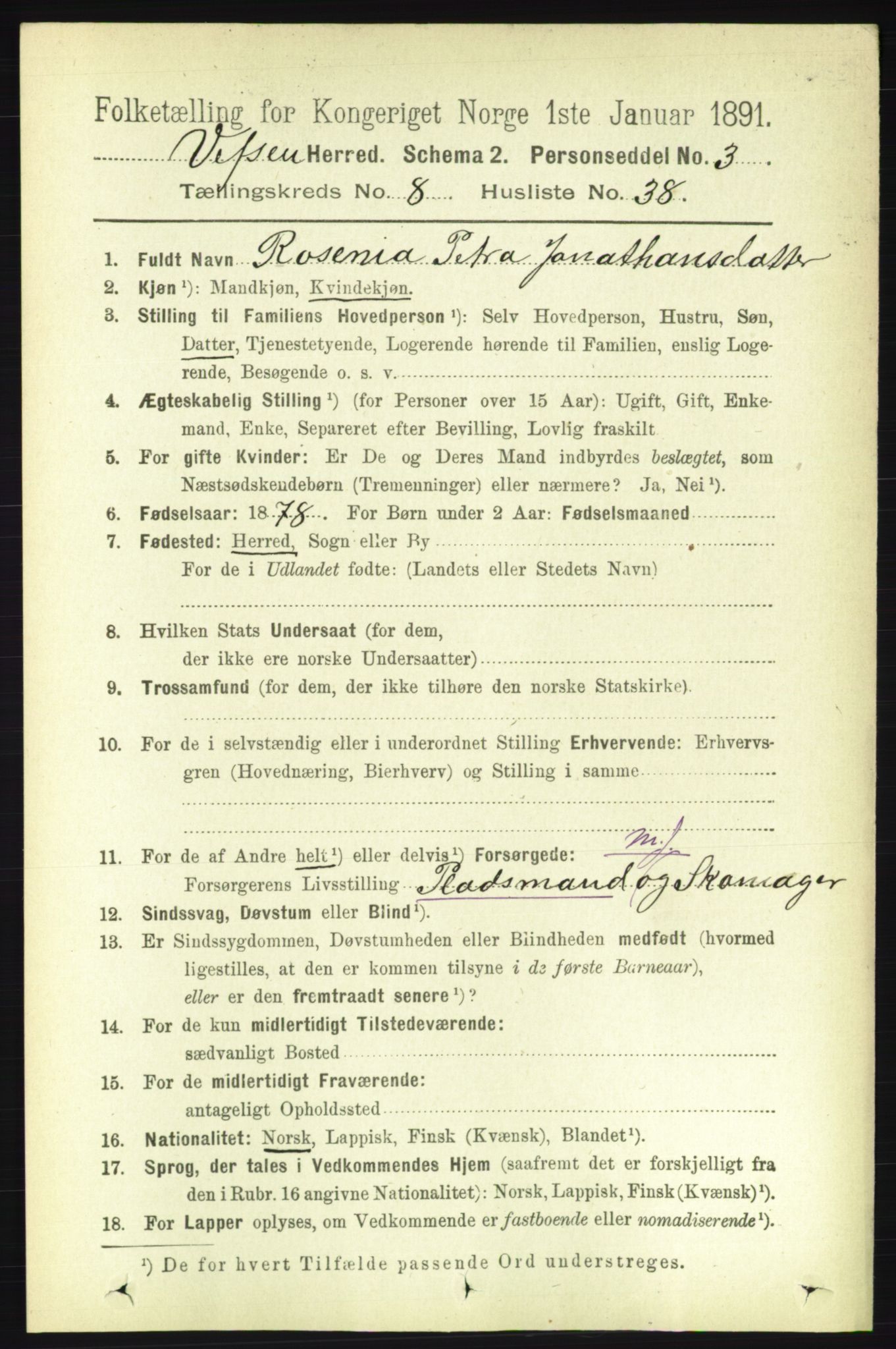 RA, 1891 census for 1824 Vefsn, 1891, p. 4520